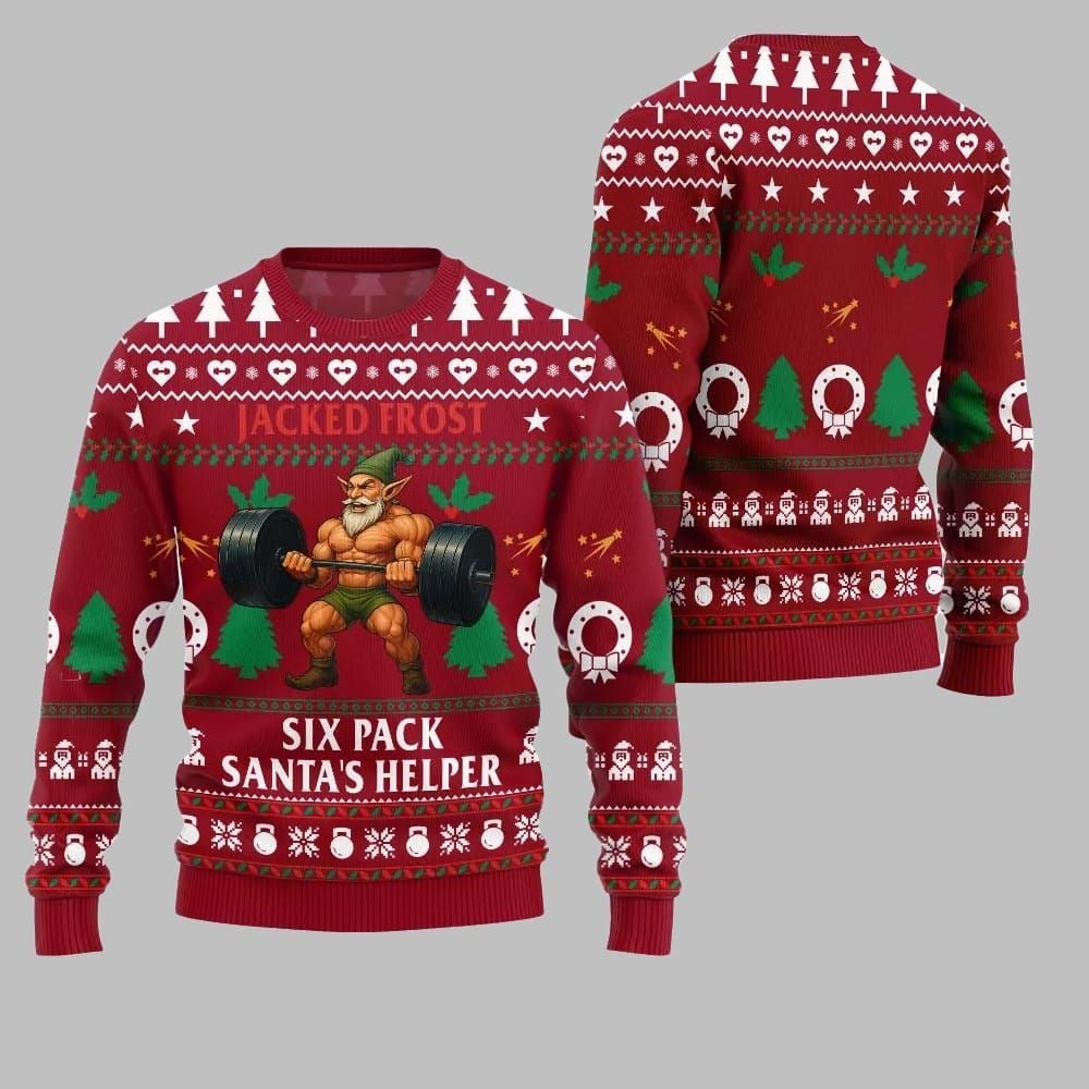 2026 Christmas Jacked Frost Six Pack Santas Helper Ugly Christmas Sweater - Moonbestprint