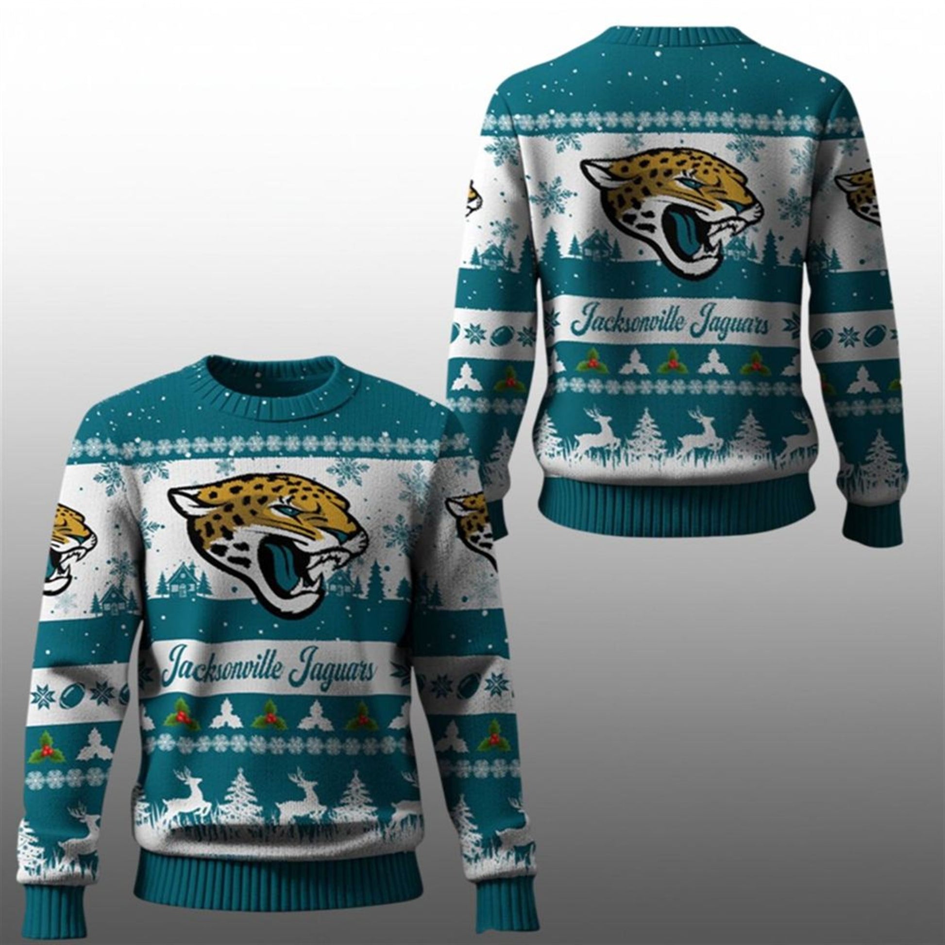 2026 Christmas Jaguars Festive Reindeer Tree Ugly Sweater - Moonbestprint