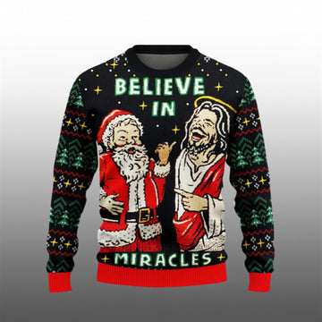 2026 Christmas Jesus Believe In Miracle Ugly Sweater - Moonbestprint
