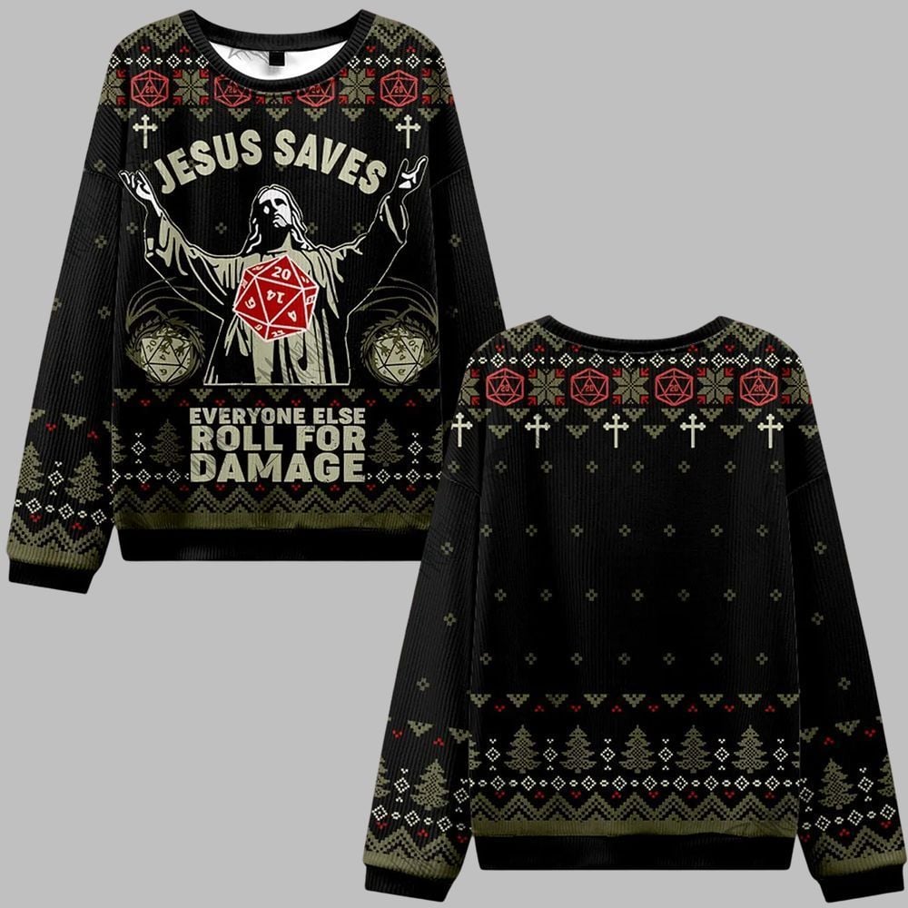 2026 Christmas Jesus Saves Everyone Else Roll for Damage Ugly Christmas Sweater - Moonbestprint