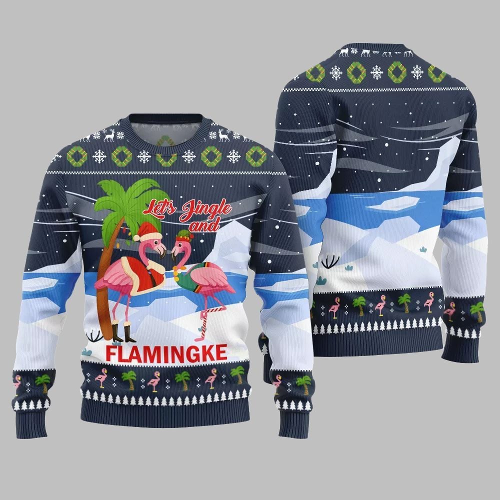 2026 Christmas Jingle And Flamingke Ugly Christmas Sweater - Moonbestprint