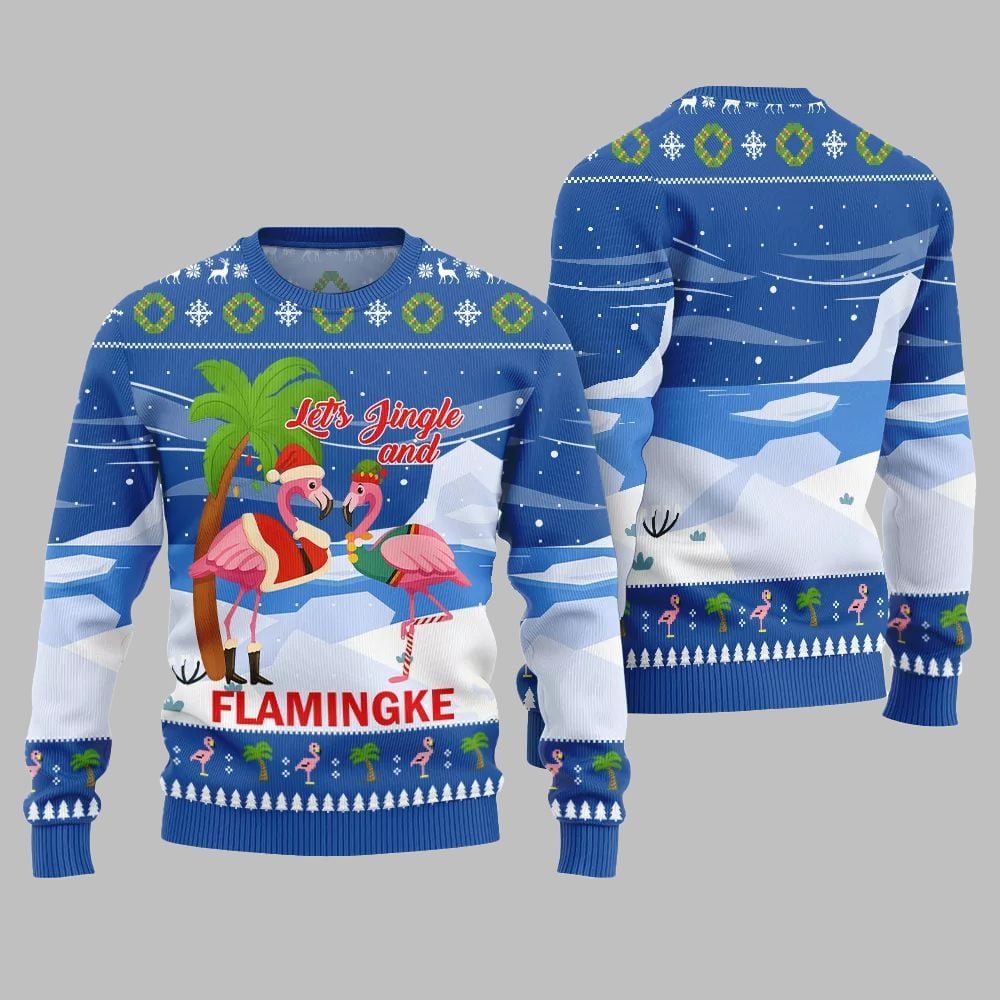 2026 Christmas Jingle And Flamingke Ugly Christmas Sweater - Moonbestprint