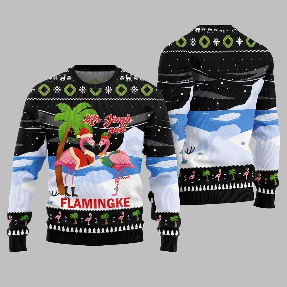 2026 Christmas Jingle And Flamingke Ugly Christmas Sweater - Moonbestprint