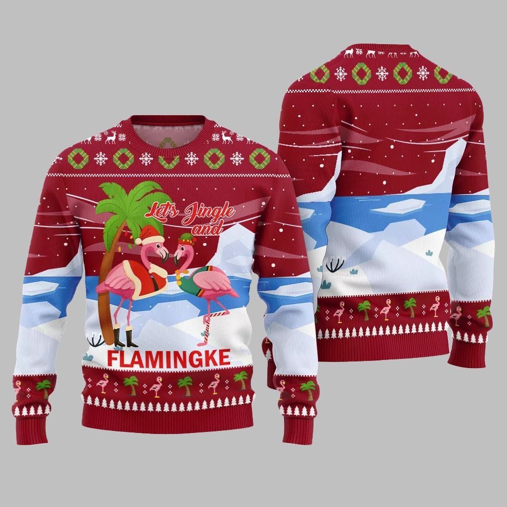 2026 Christmas Jingle And Flamingke Ugly Christmas Sweater - Moonbestprint