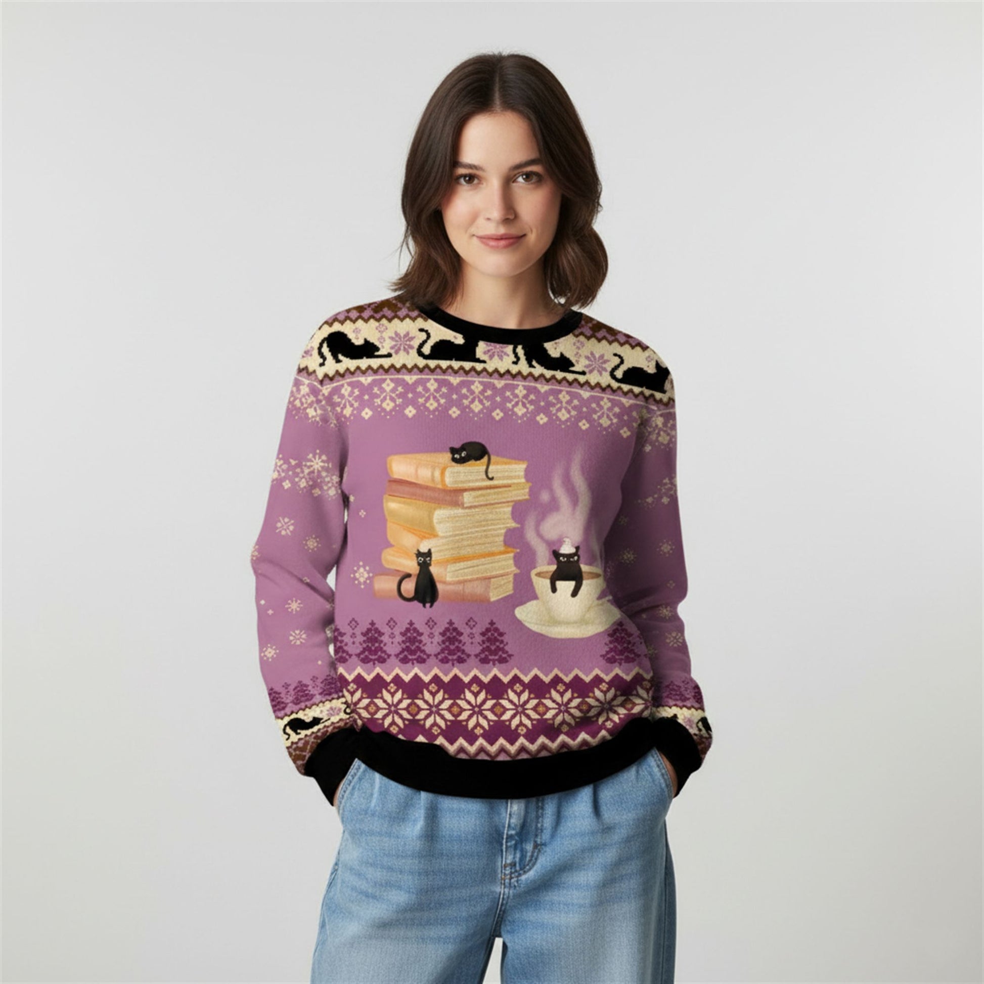 2026 Christmas Just a Book Loving Cat Ugly Sweater - Moonbestprint