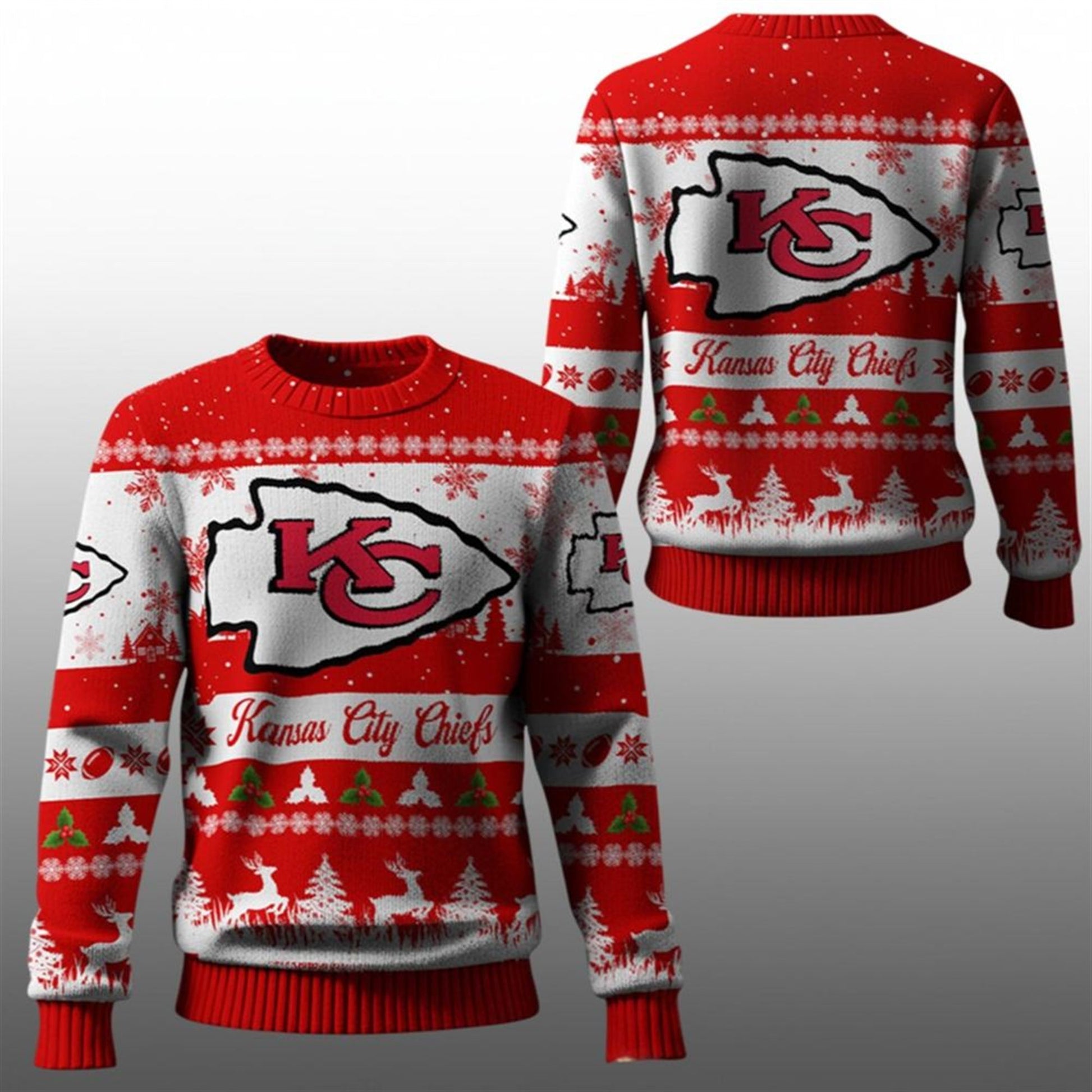 2026 Christmas KC Chiefs Festive Reindeer Tree Ugly Sweater - Moonbestprint