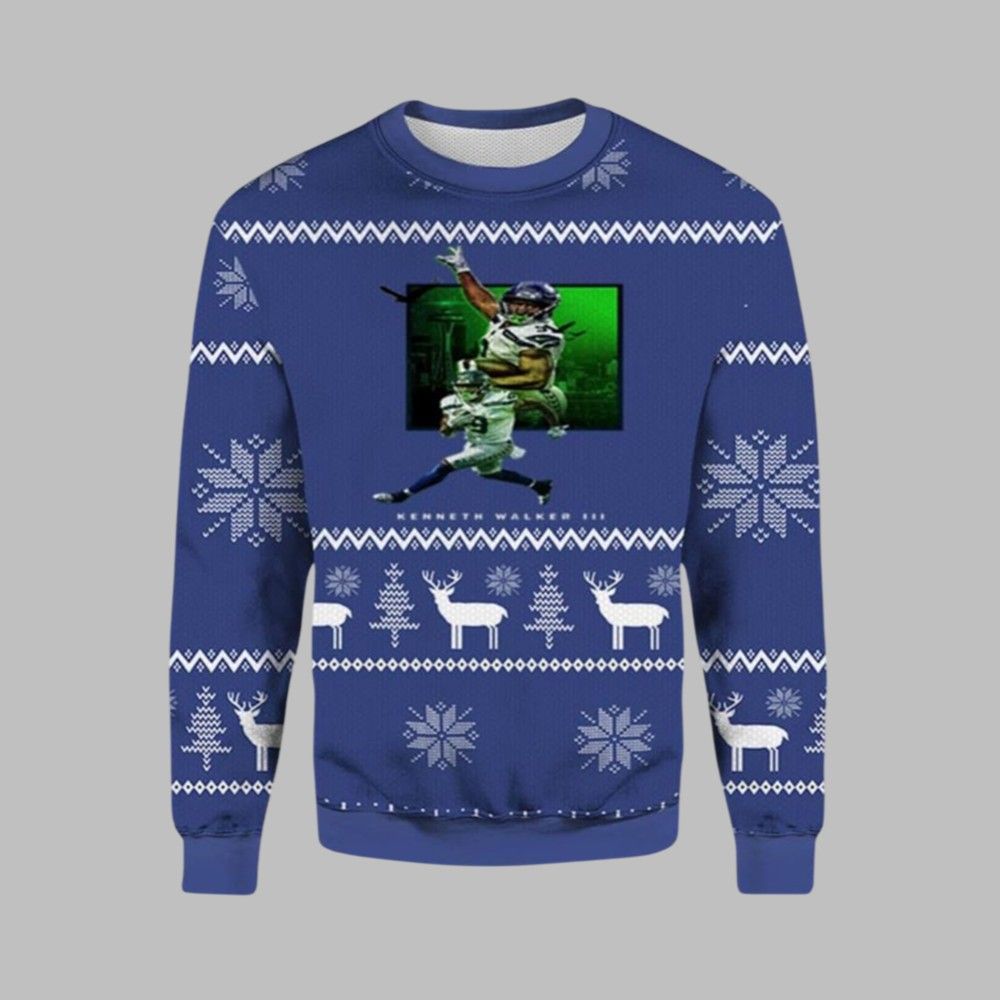 2026 Christmas Kenneth Walker Seahawks Ugly Christmas Sweater - Moonbestprint