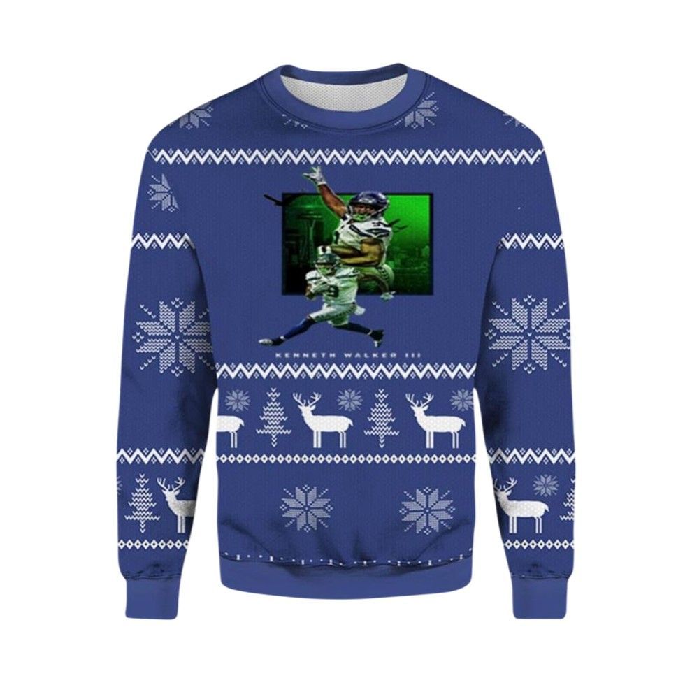 2026 Christmas Kenneth Walker Seahawks Ugly Christmas Sweater - Moonbestprint