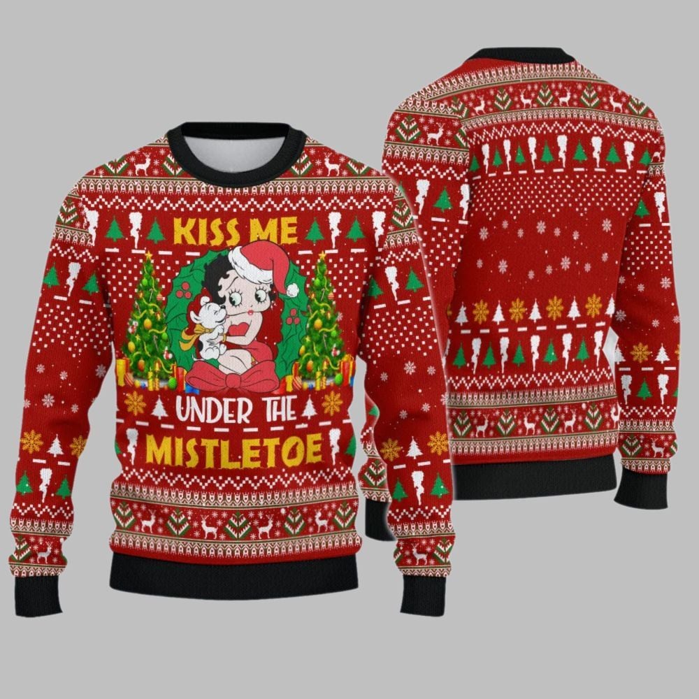2026 Christmas Kiss Me Under The Mistletoe Christmast Ugly Sweatshirt - Moonbestprint