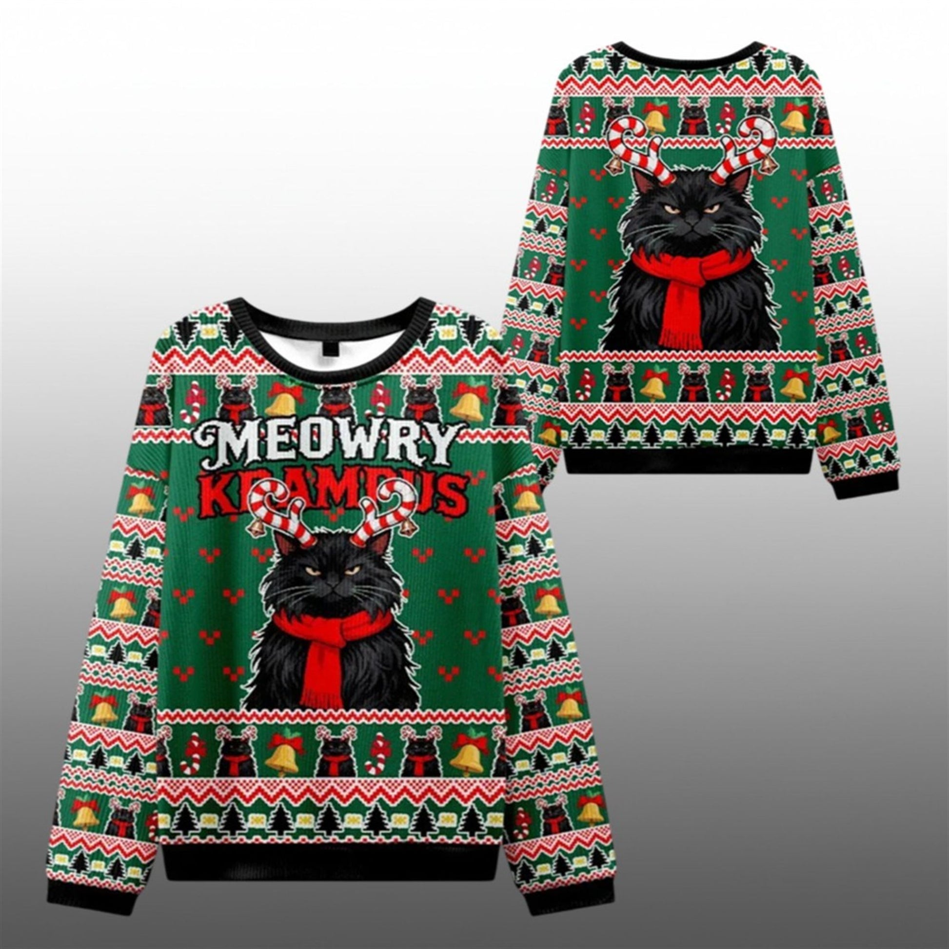 2026 Christmas Krampus Black Cat Ugly Sweater - Moonbestprint