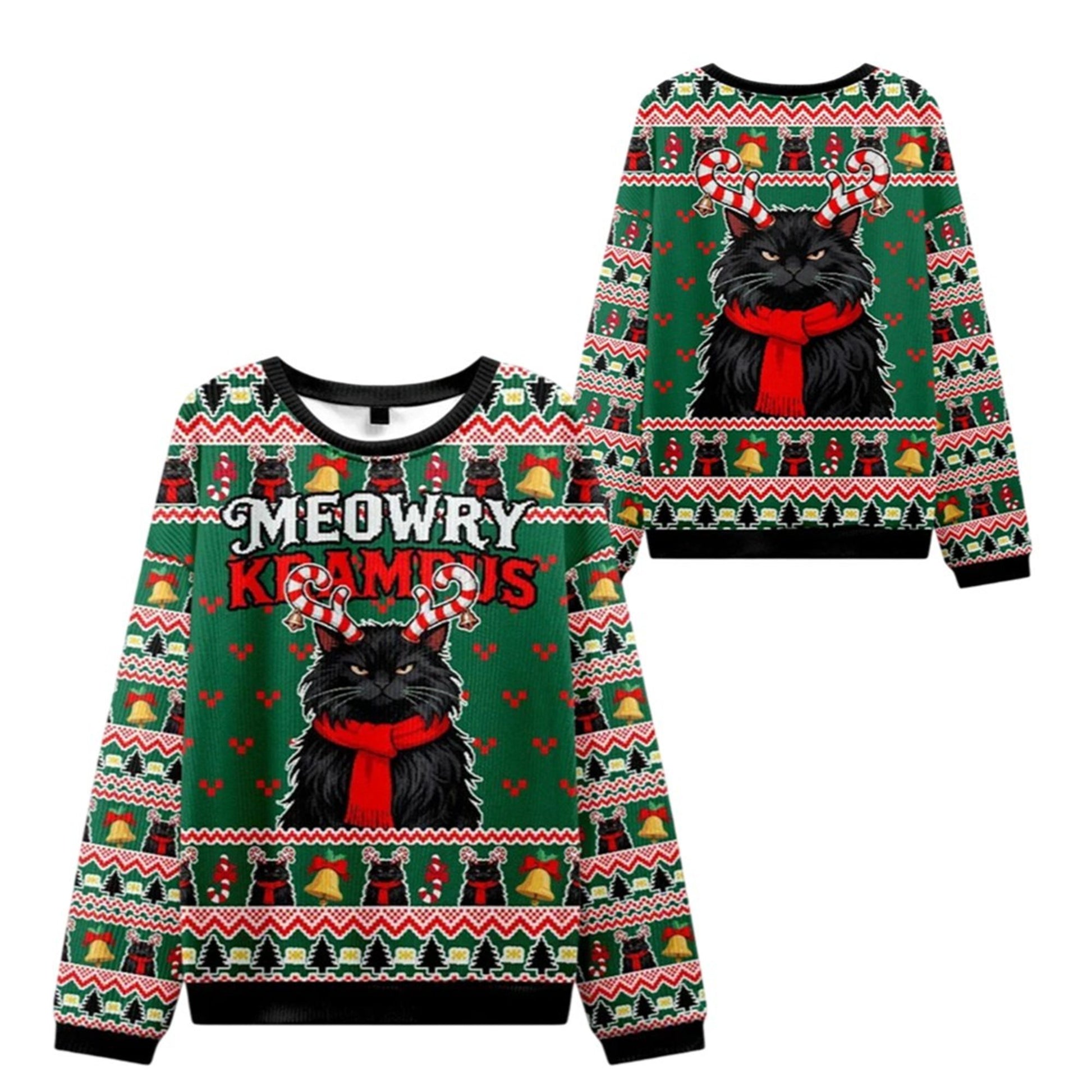 2026 Christmas Krampus Black Cat Ugly Sweater - Moonbestprint