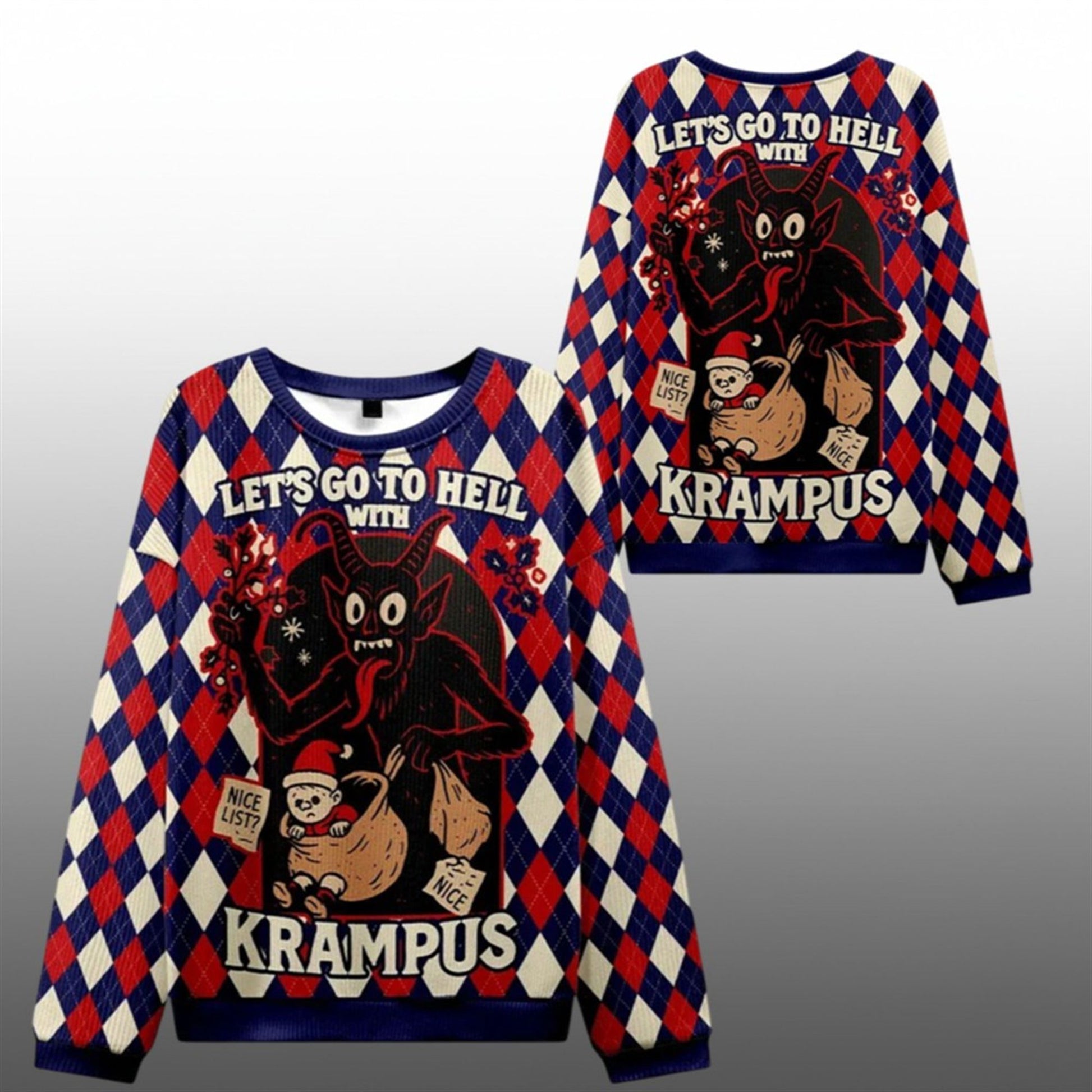 2026 Christmas Krampus Let's Go to Hell Ugly Sweater - Moonbestprint