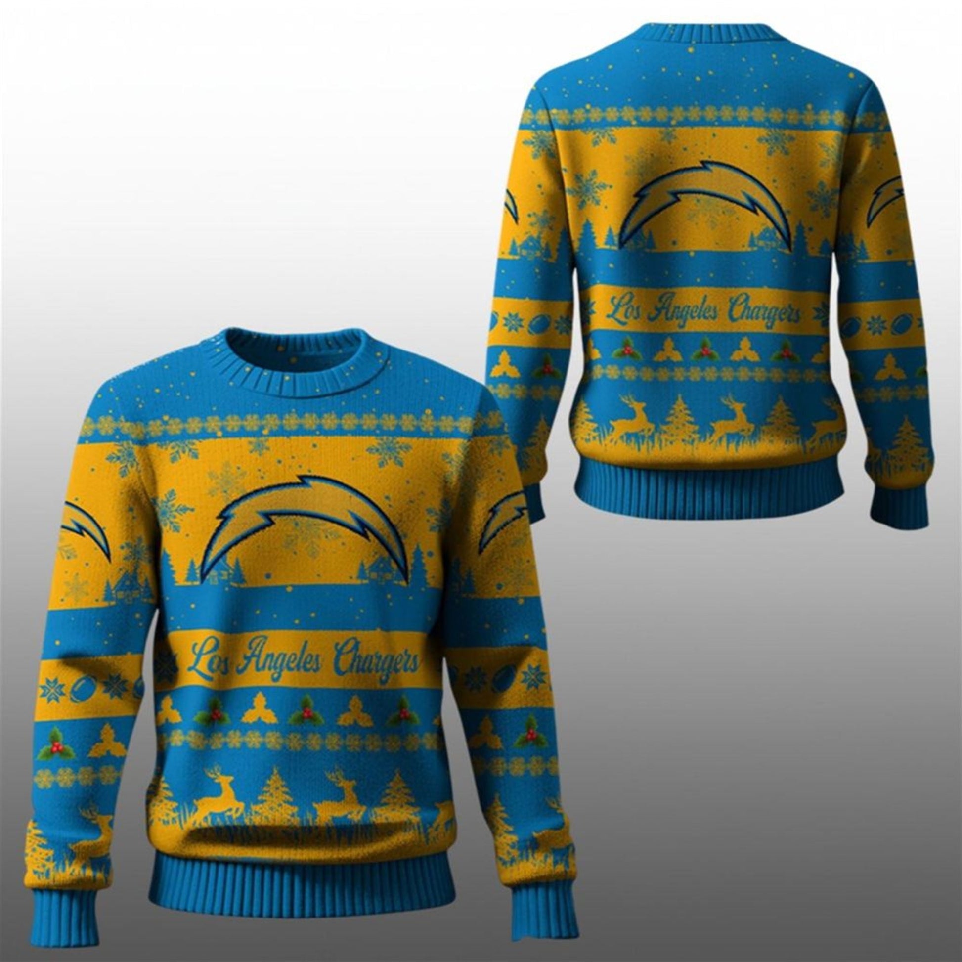 2026 Christmas LA Chargers Festive Reindeer Tree Ugly Sweater - Moonbestprint