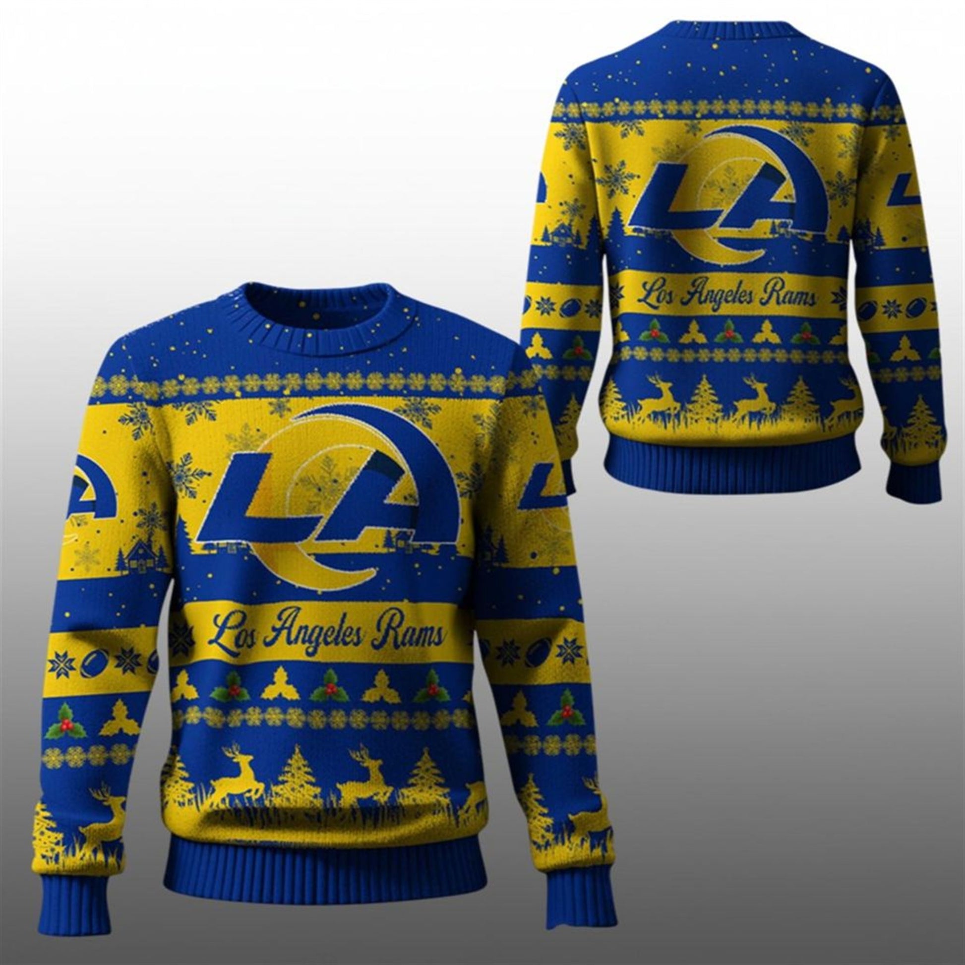 2026 Christmas LA Rams Festive Reindeer Tree Ugly Sweater - Moonbestprint