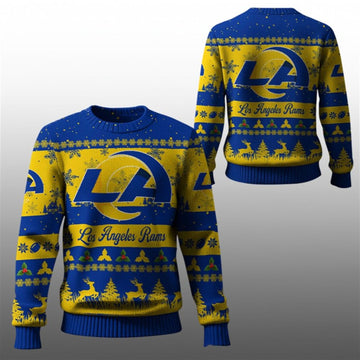 2026 Christmas LA Rams Festive Reindeer Tree Ugly Sweater - Moonbestprint