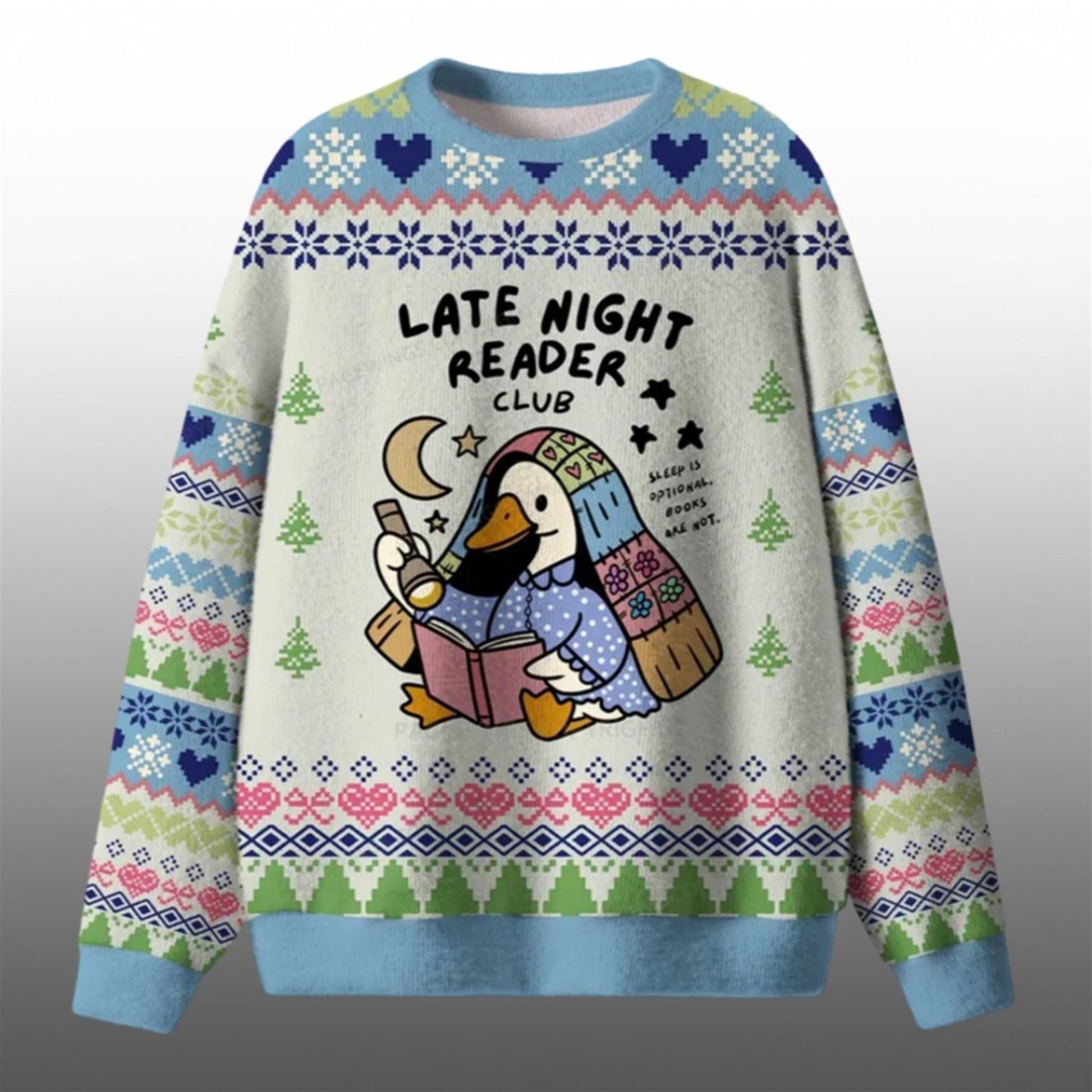 2026 Christmas Late Night Reader Club Goose Ugly Sweater - Moonbestprint