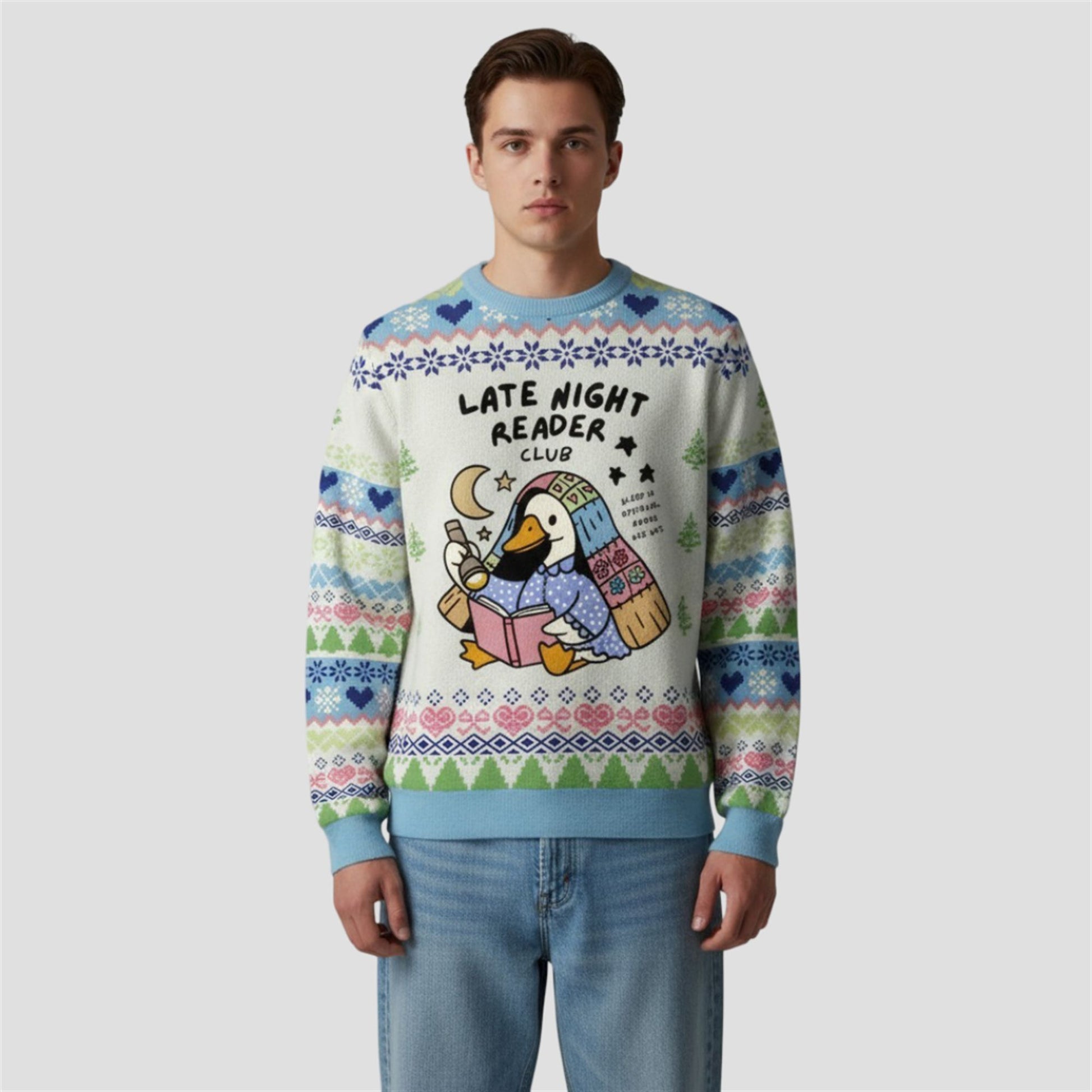 2026 Christmas Late Night Reader Club Goose Ugly Sweater - Moonbestprint