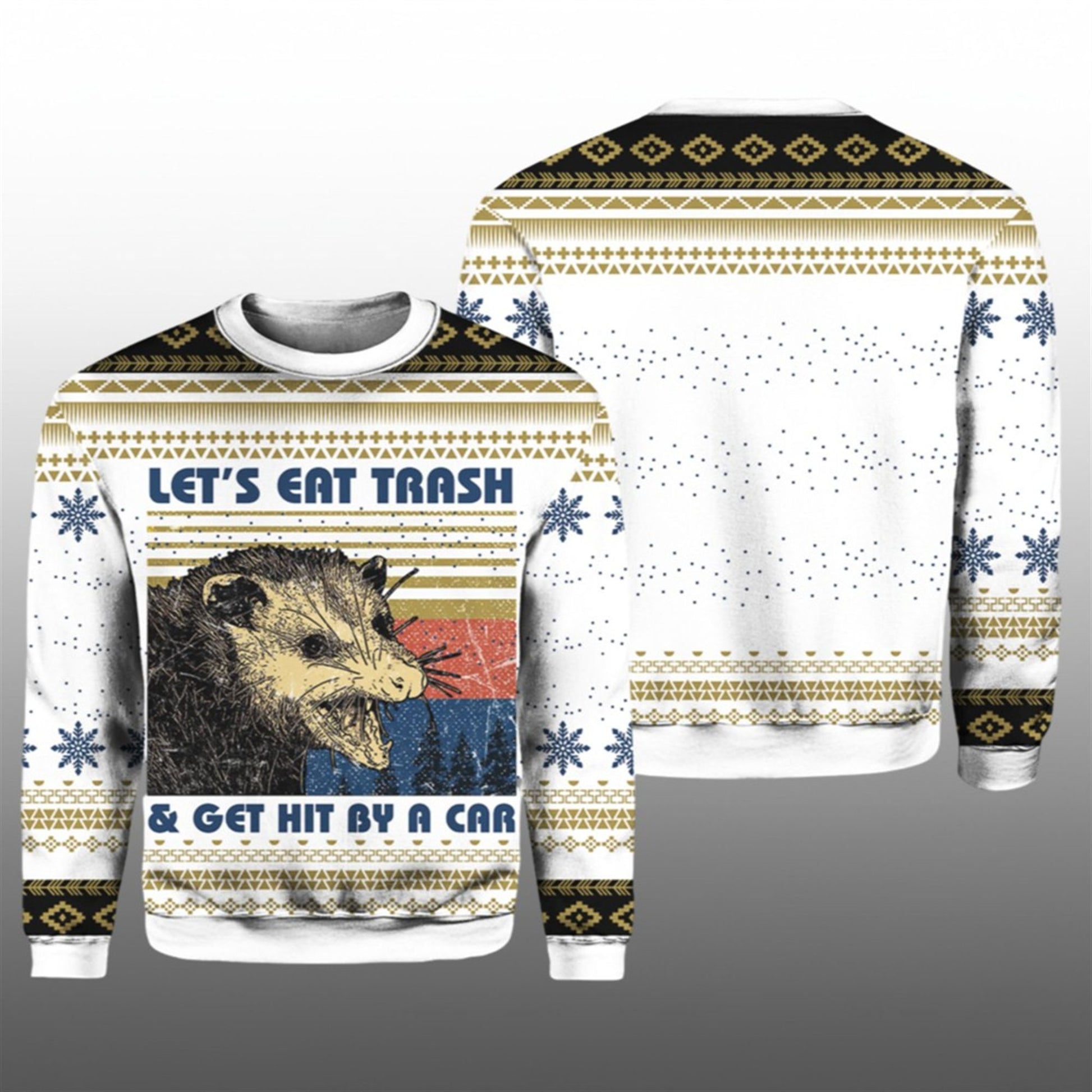 2026 Christmas Let's Eat Trash Get Hit By A Car Opossum Ugly Sweater - Moonbestprint