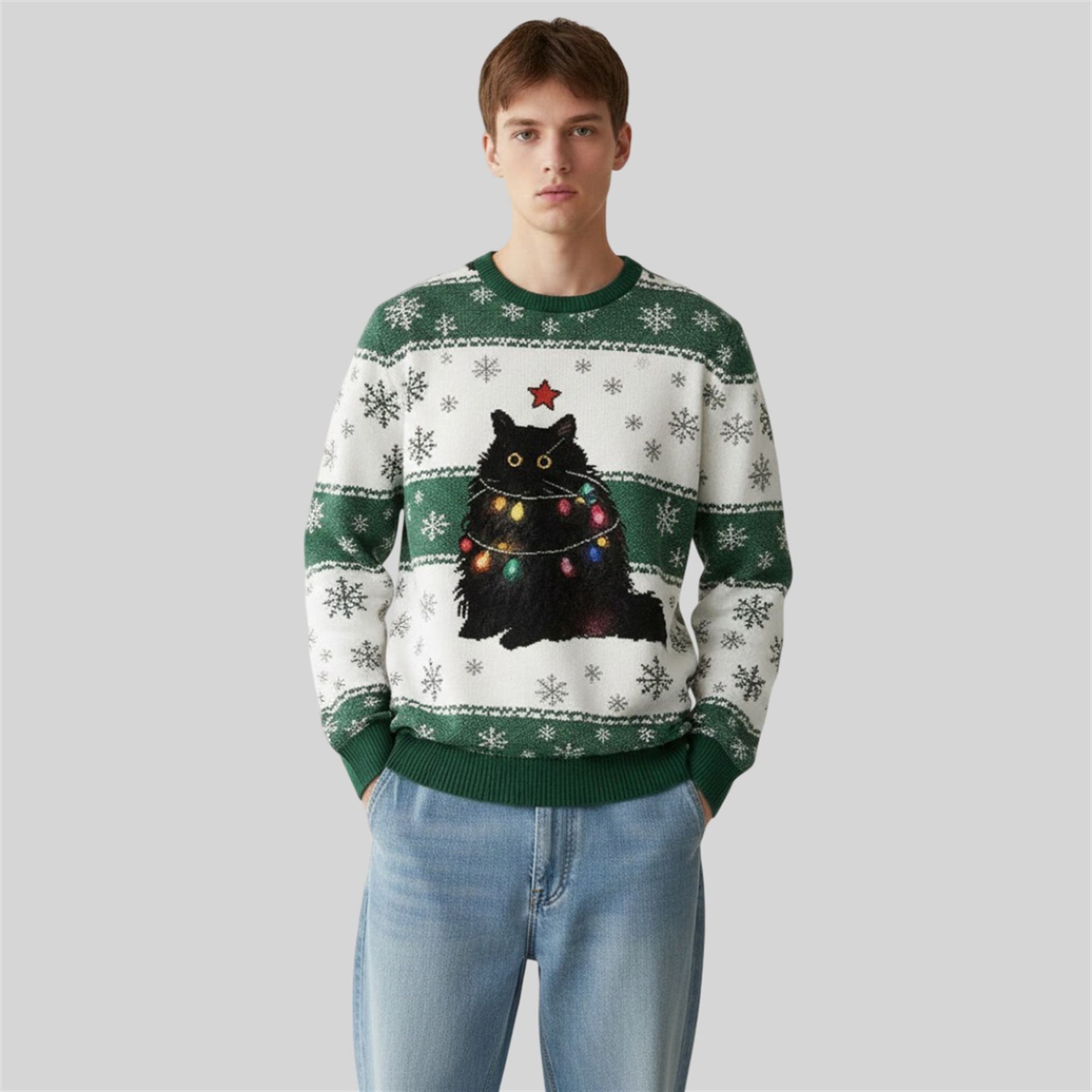 2026 Christmas Lights Cat Japanese Ugly Sweater - Moonbestprint