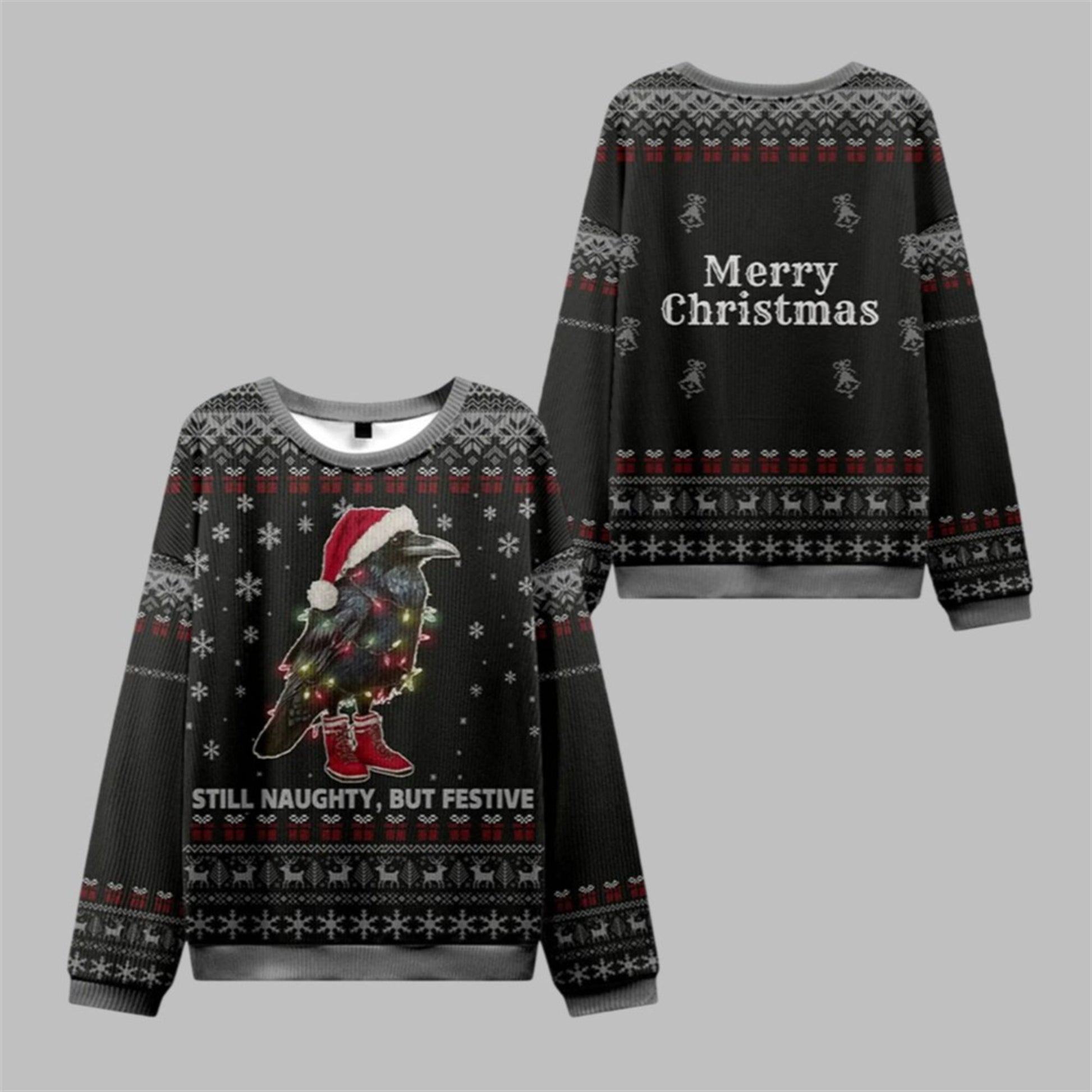 2026 Christmas Lights Santa Raven Ugly Sweater - Moonbestprint