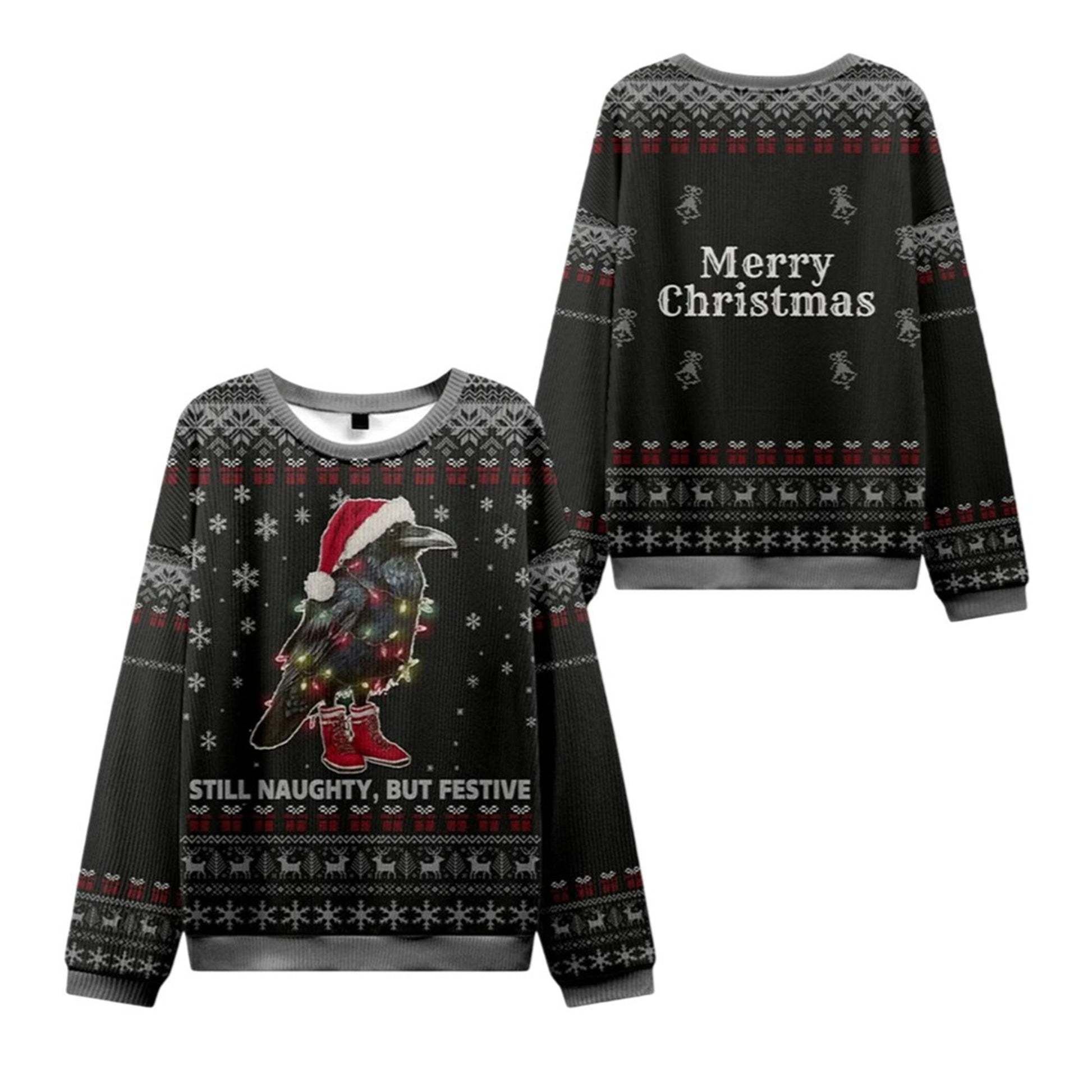 2026 Christmas Lights Santa Raven Ugly Sweater - Moonbestprint