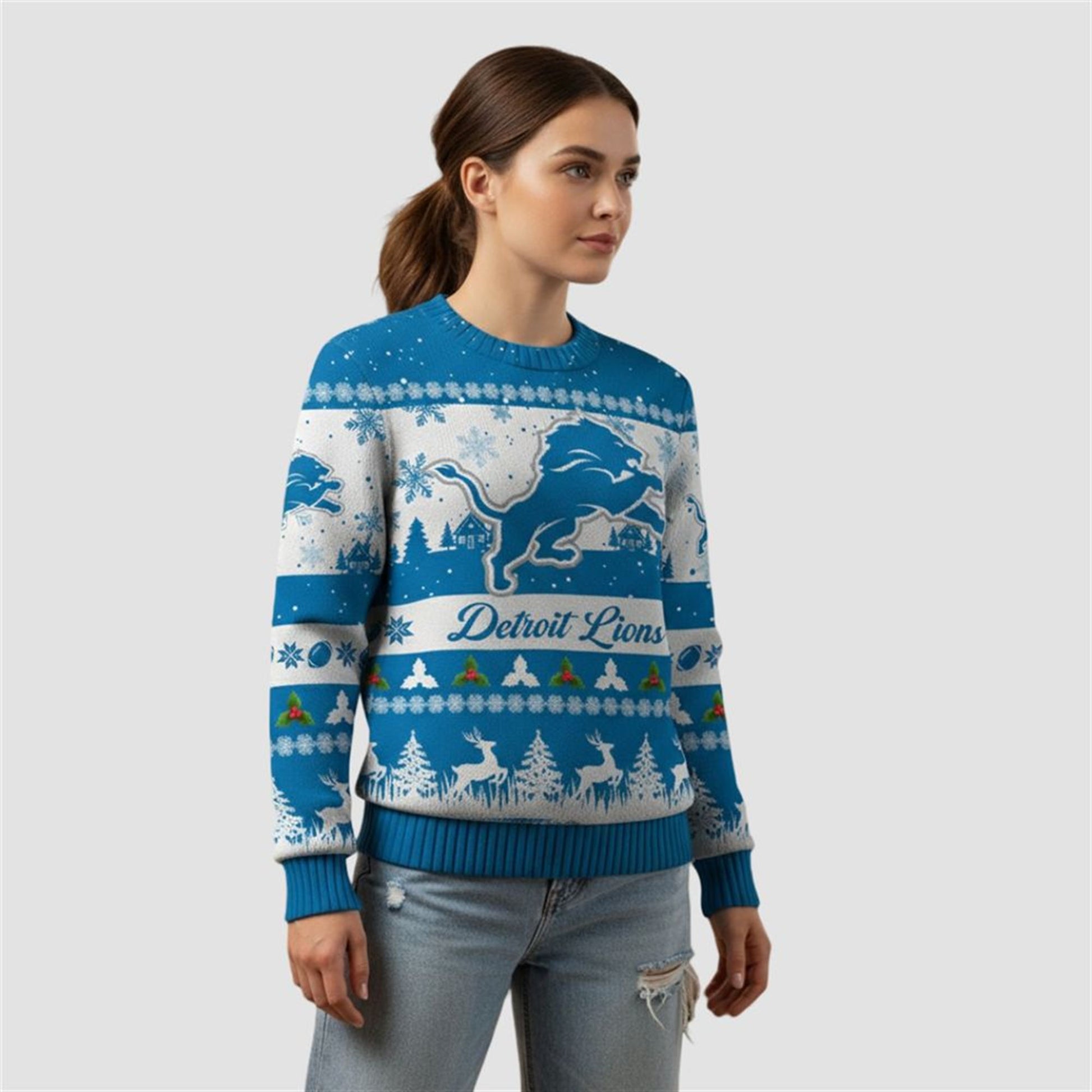 2026 Christmas Lions Festive Reindeer Tree Ugly Sweater - Moonbestprint