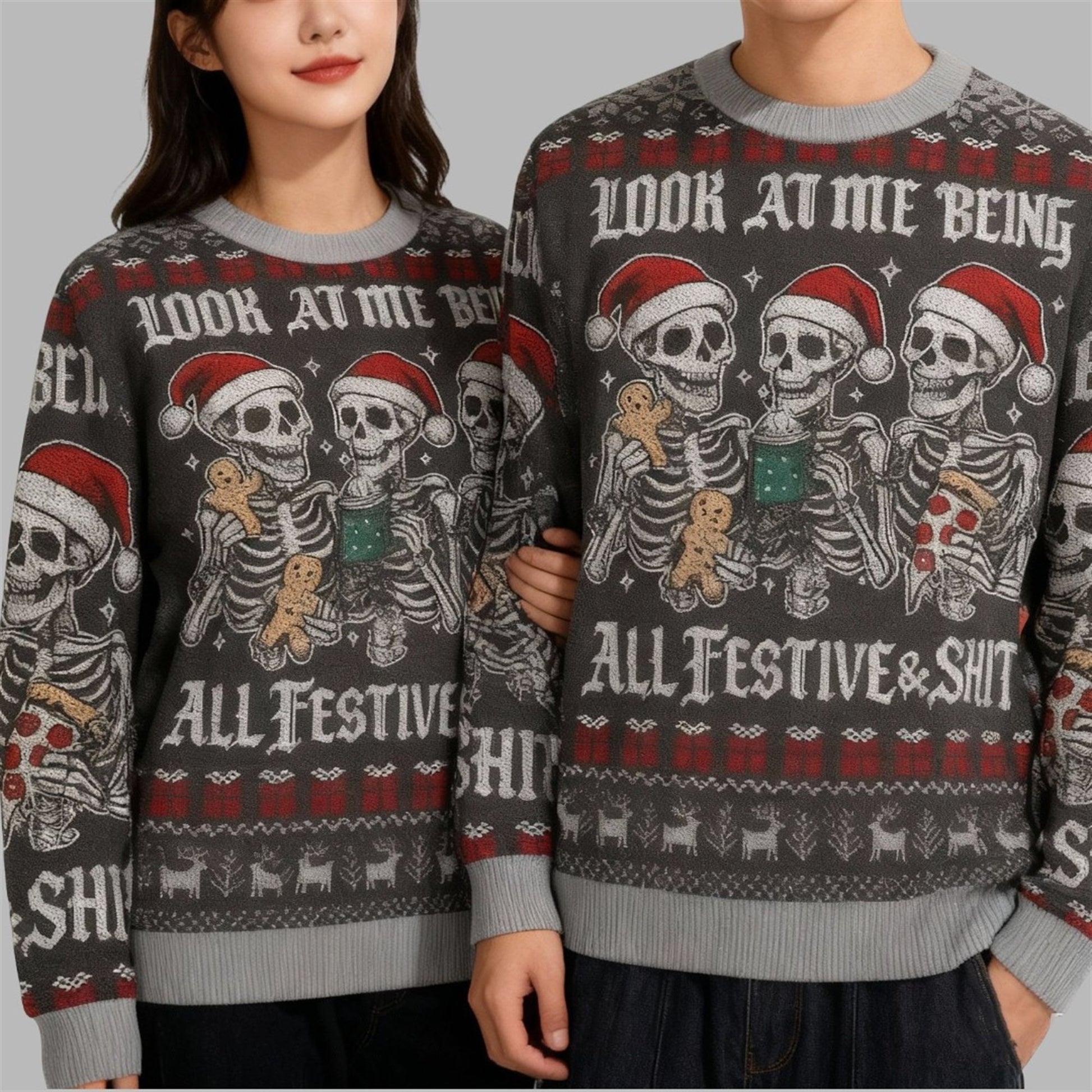 2026 Christmas Look at Me Being Festive Skeleton Ugly Sweater - Moonbestprint