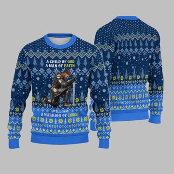 2026 Christmas Man Warrior Of God A Child Of God A Man Of Faith Christmas Ugly Sweatshirt - Moonbestprint