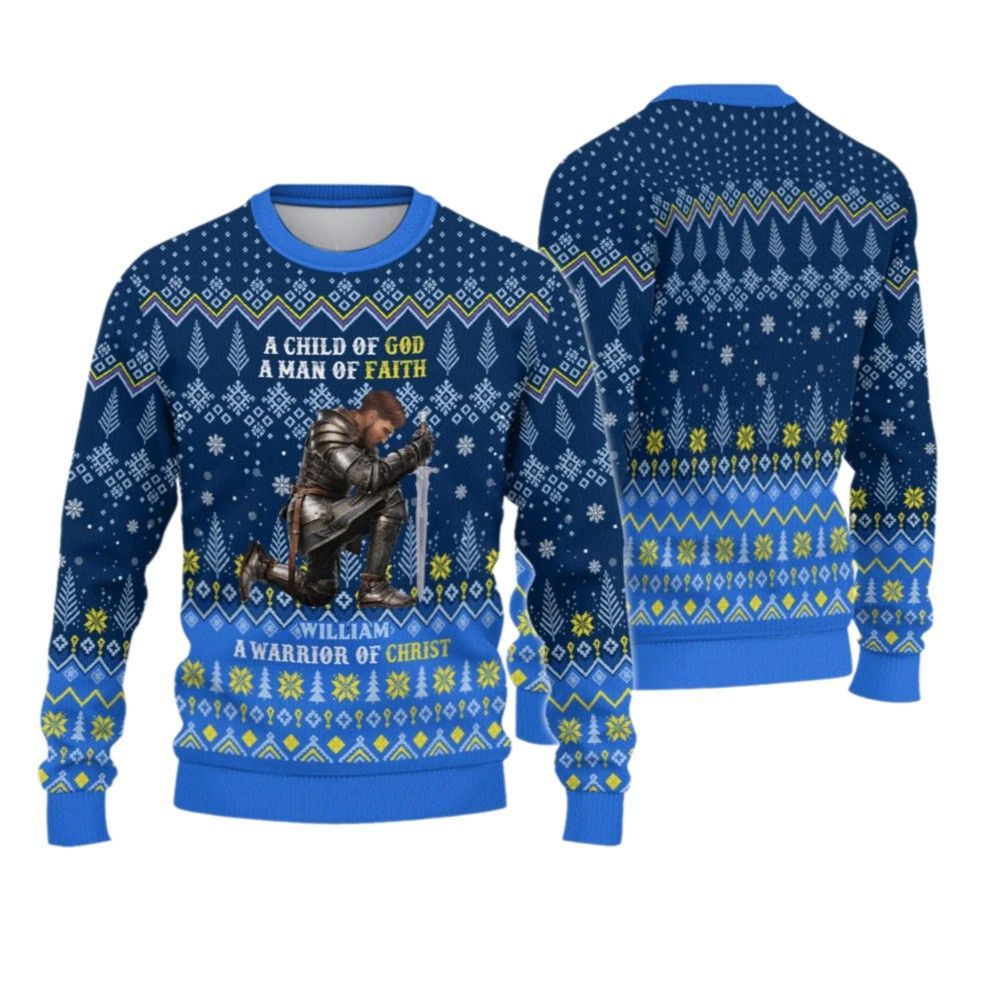 2026 Christmas Man Warrior Of God A Child Of God A Man Of Faith Christmas Ugly Sweatshirt - Moonbestprint