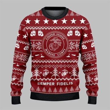 2026 Christmas Marine Corps Semper Fidelis Ugly Sweater - Moonbestprint