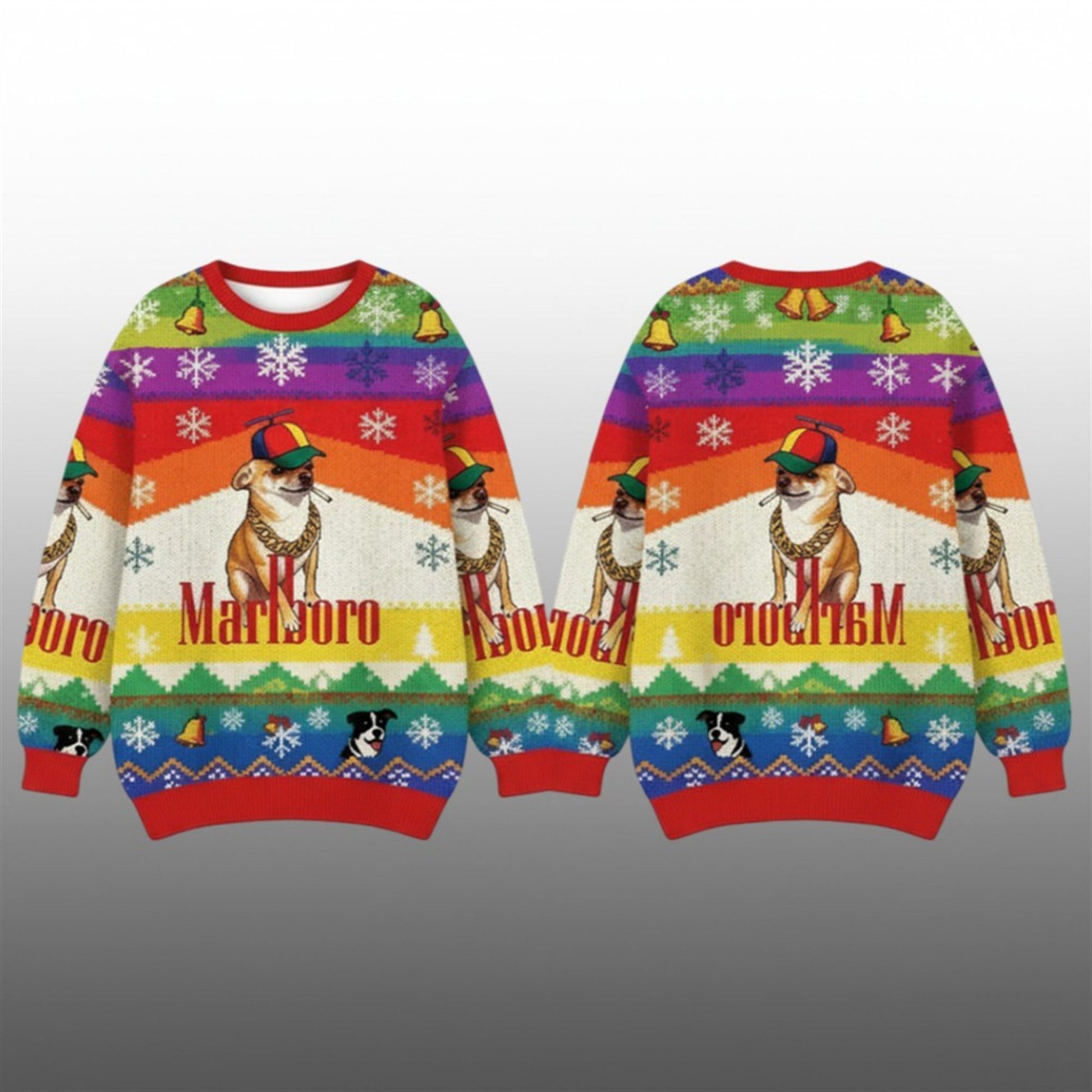 2026 Christmas Marlboro Chihuahua Smoking Meme Ugly Sweater - Moonbestprint