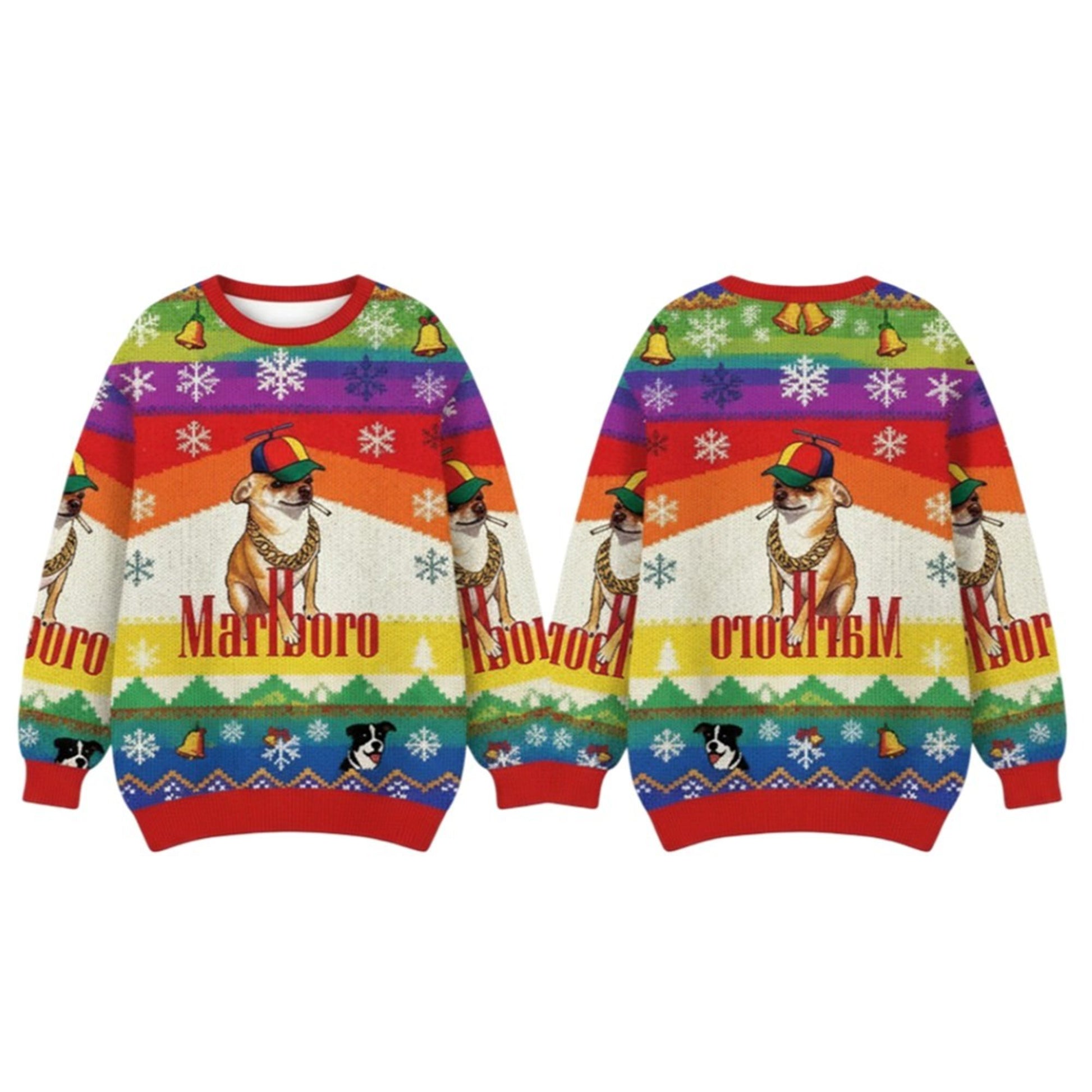 2026 Christmas Marlboro Chihuahua Smoking Meme Ugly Sweater - Moonbestprint