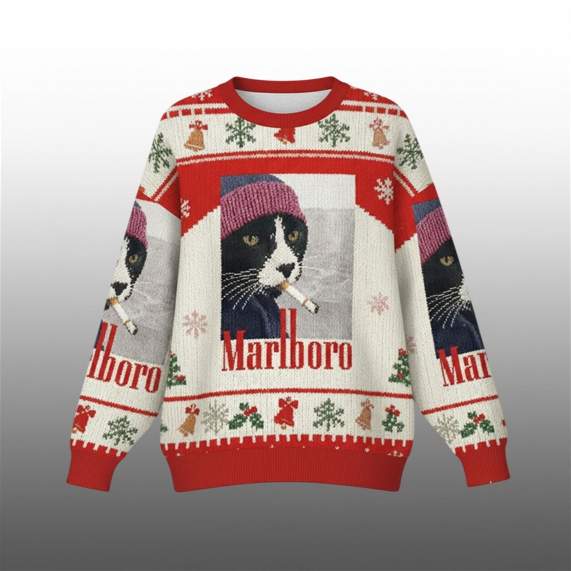2026 Christmas Marlboro Smoking Cat Ugly Sweater - Moonbestprint
