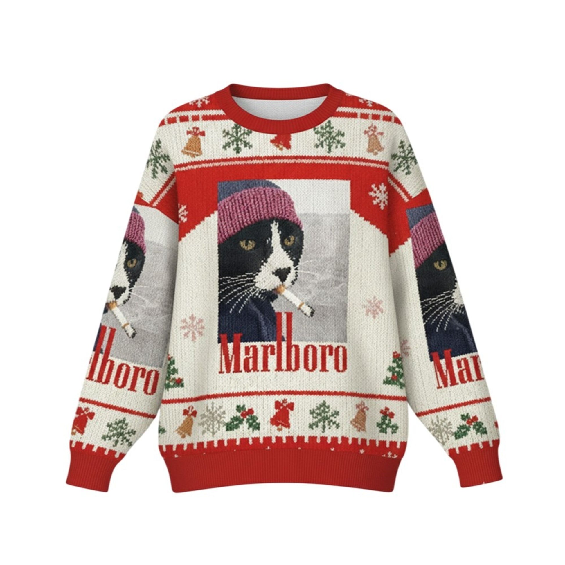 2026 Christmas Marlboro Smoking Cat Ugly Sweater - Moonbestprint