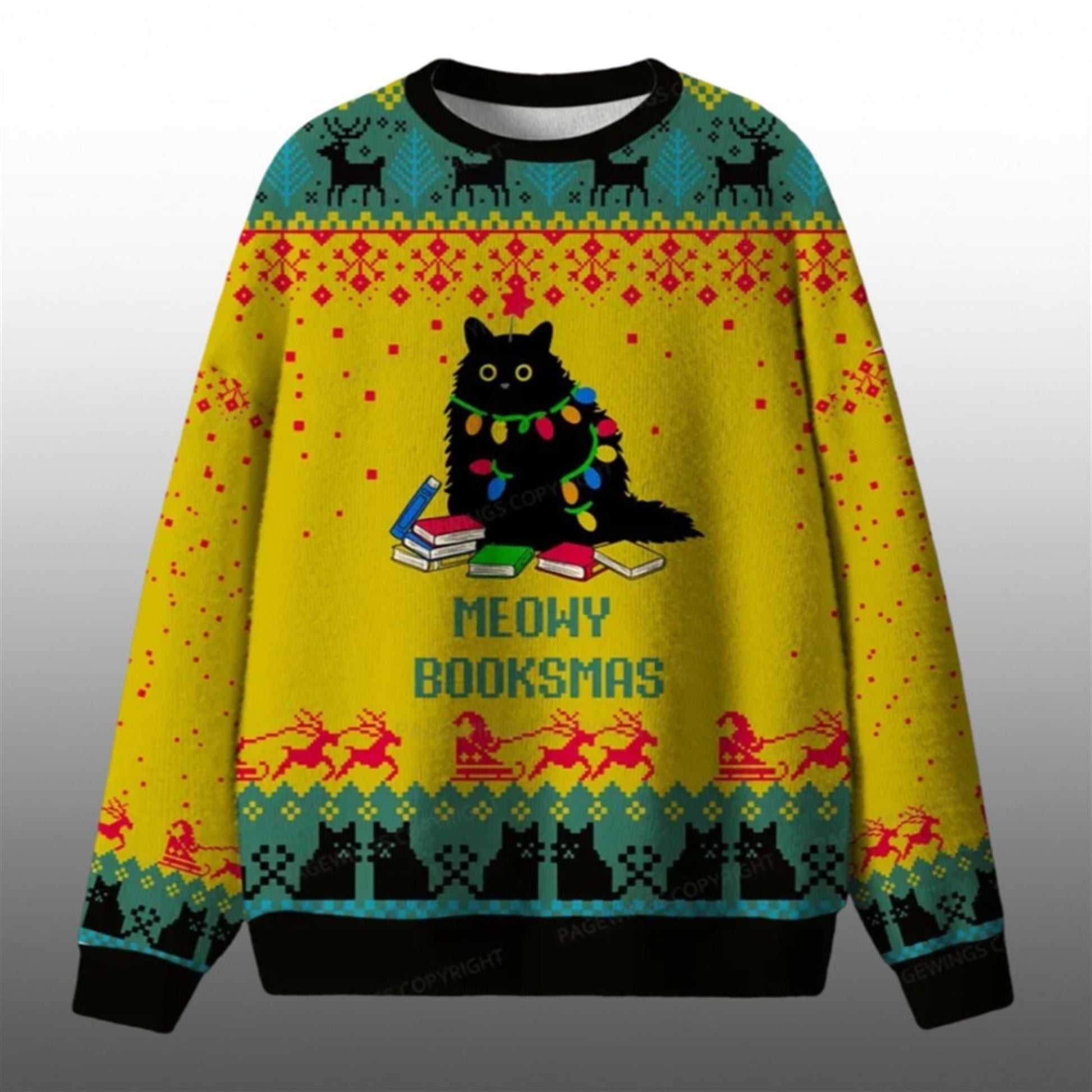 2026 Christmas Meowy Booksmas Ugly Sweater - Moonbestprint