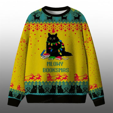 2026 Christmas Meowy Booksmas Ugly Sweater - Moonbestprint