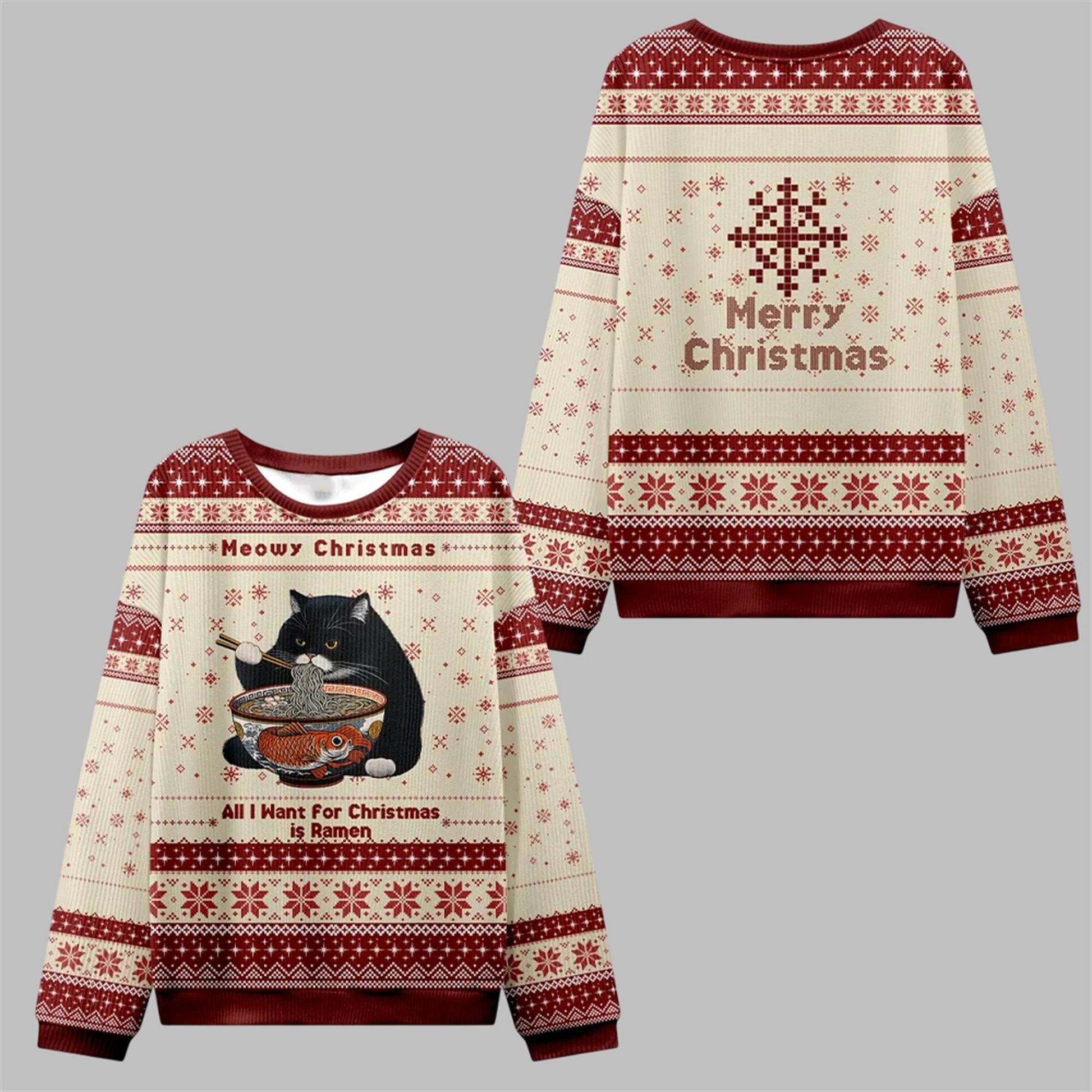 2026 Christmas Meowy Christmas Ramen Ugly Sweater - Moonbestprint