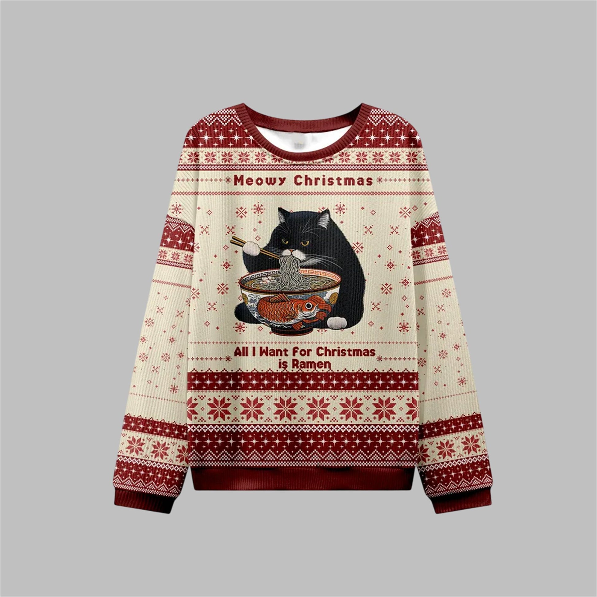 2026 Christmas Meowy Christmas Ramen Ugly Sweater - Moonbestprint
