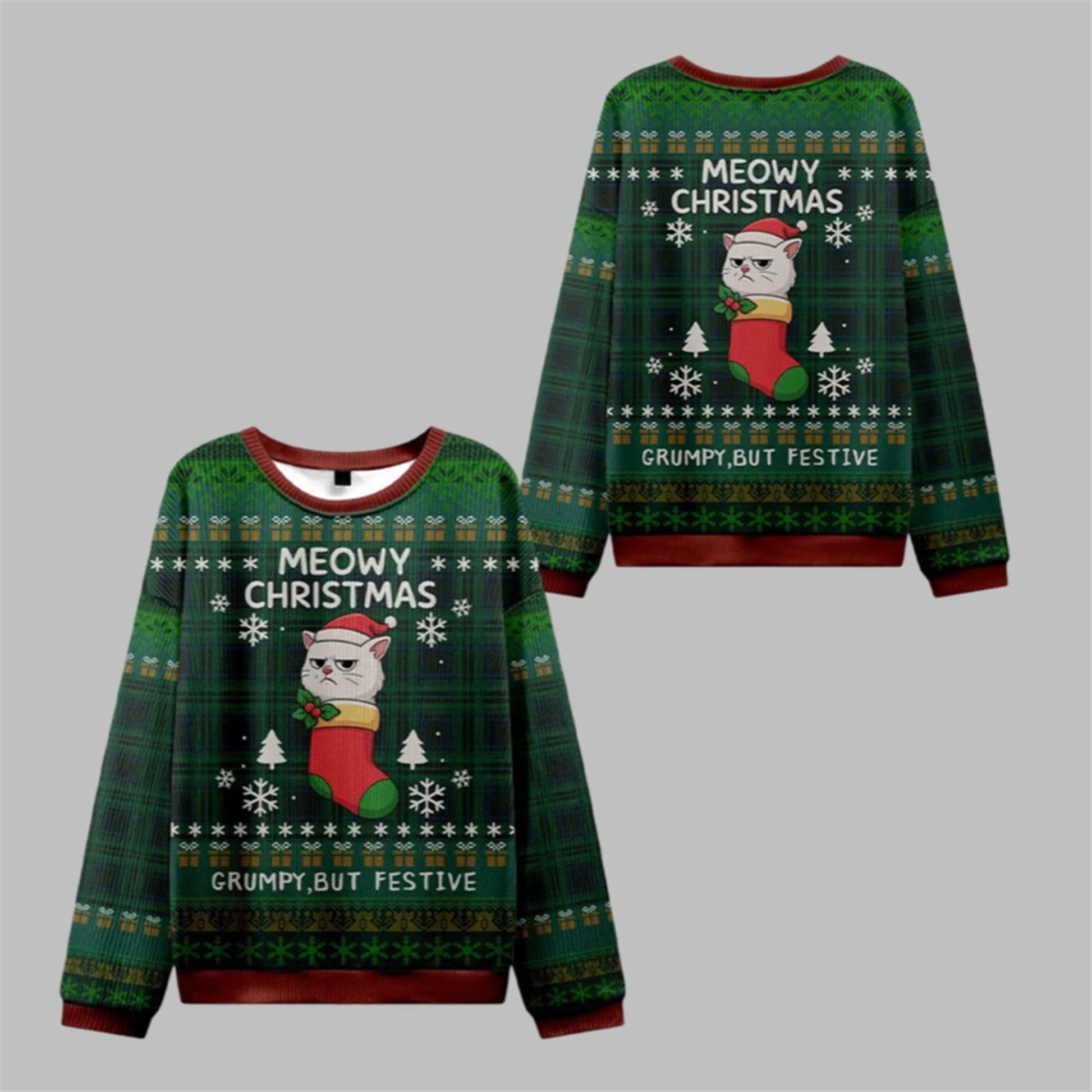 2026 Christmas Meowy & Grumpy Festive Ugly Sweater - Moonbestprint
