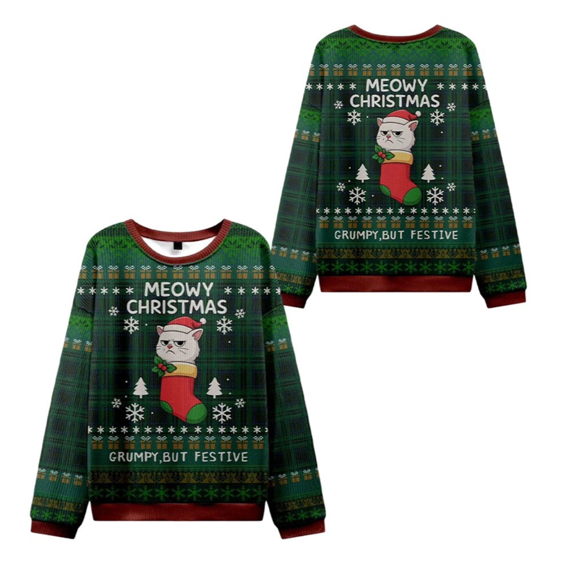 2026 Christmas Meowy & Grumpy Festive Ugly Sweater - Moonbestprint
