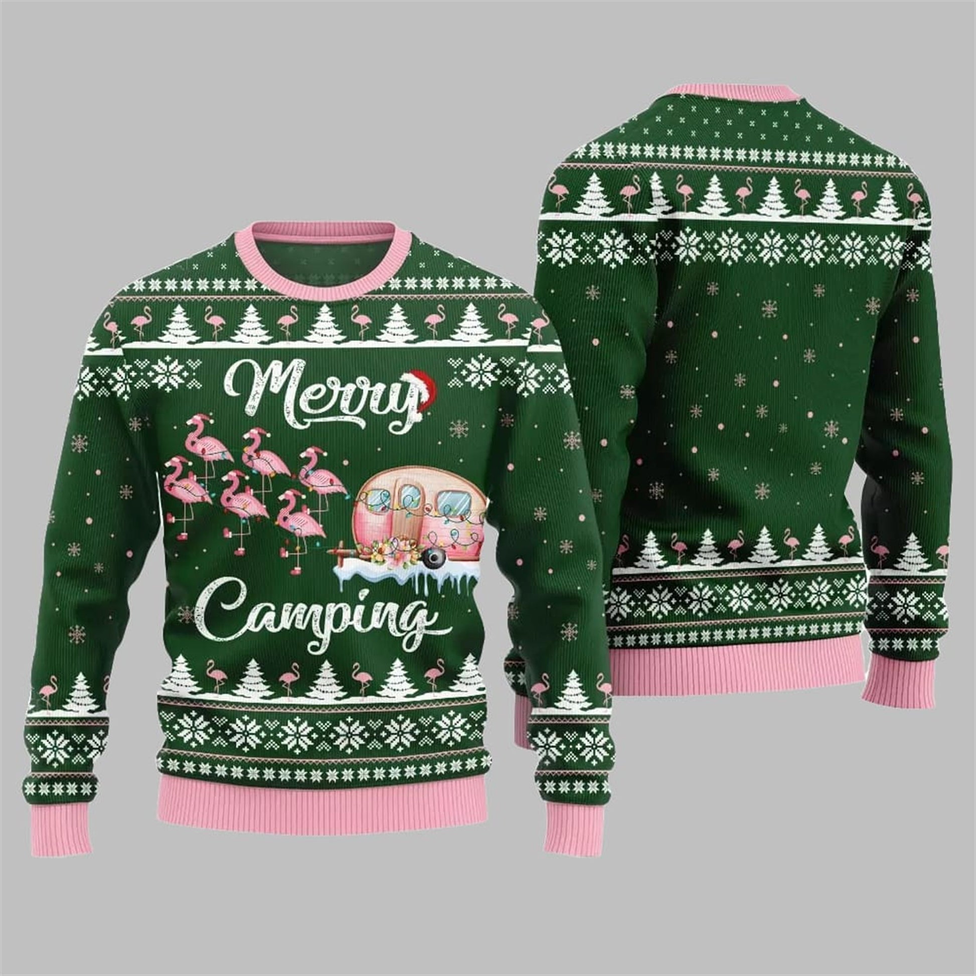 2026 Christmas Merry Camping Flamingo Ugly Sweater - Moonbestprint