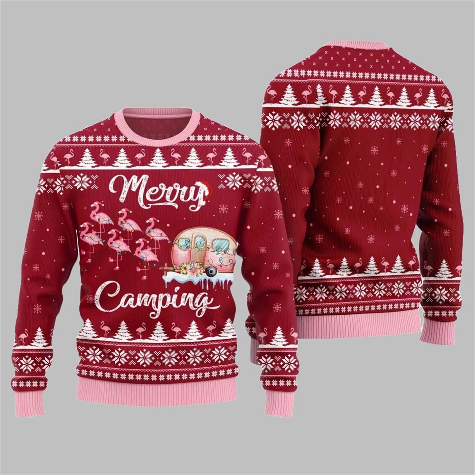 2026 Christmas Merry Camping Flamingo Ugly Sweater - Moonbestprint