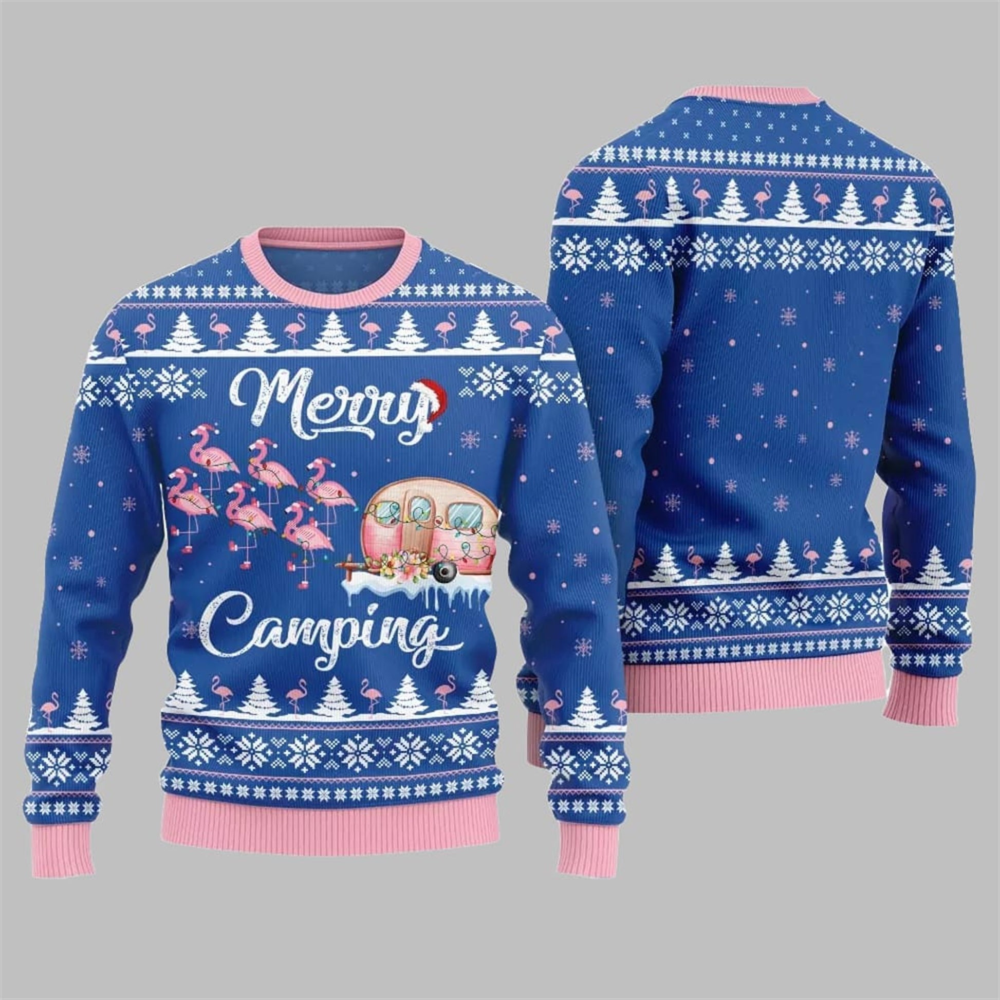 2026 Christmas Merry Camping Flamingo Ugly Sweater - Moonbestprint