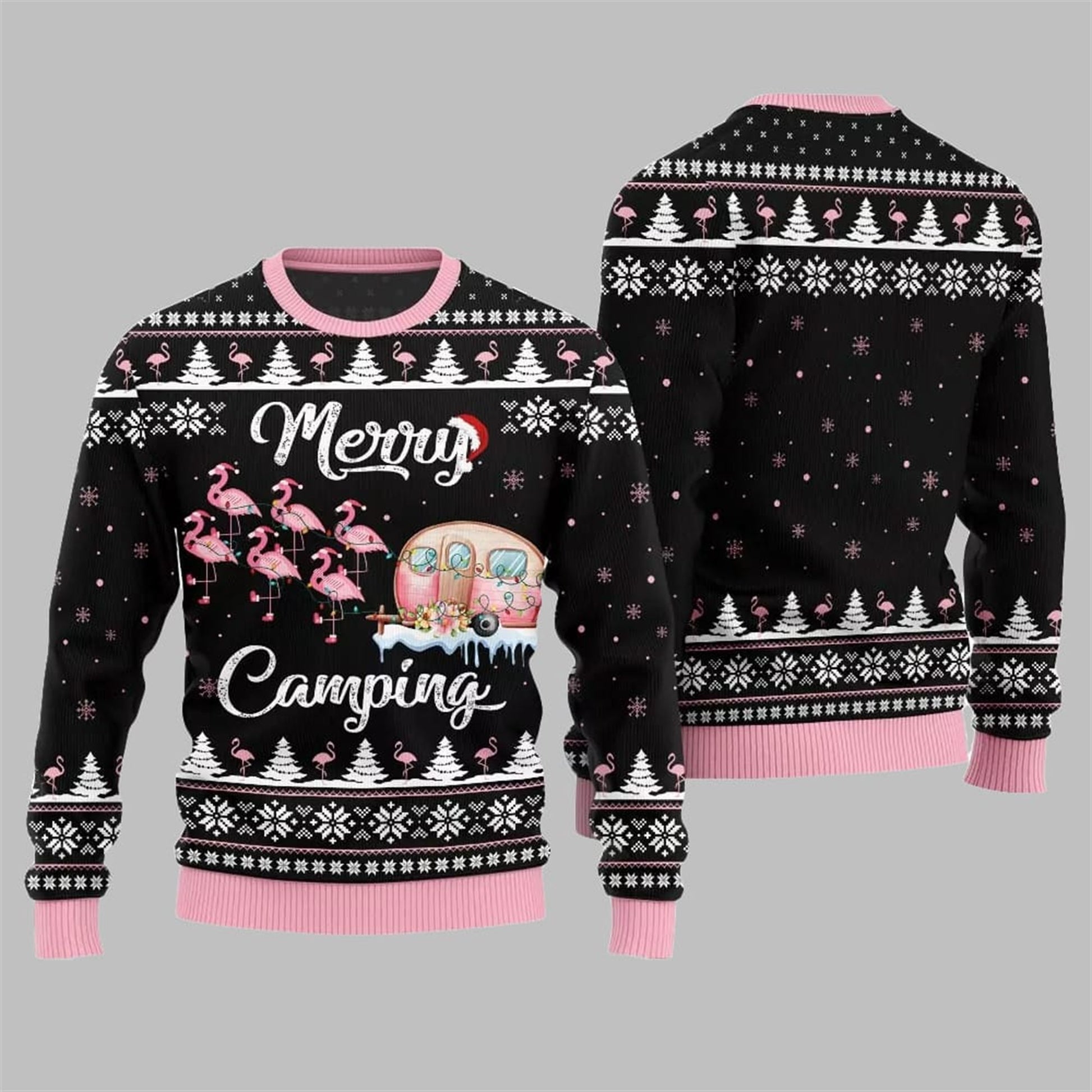 2026 Christmas Merry Camping Flamingo Ugly Sweater - Moonbestprint