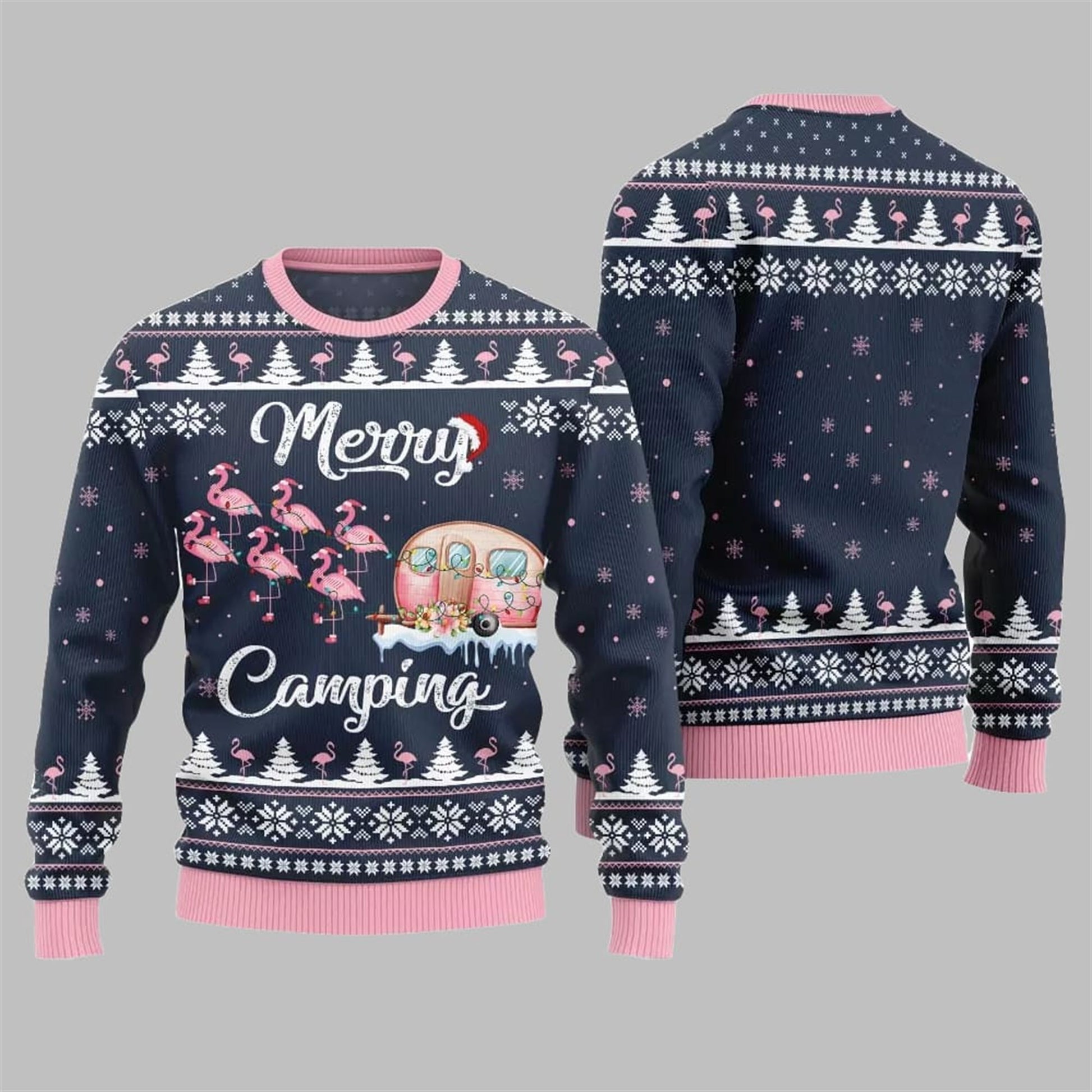 2026 Christmas Merry Camping Flamingo Ugly Sweater - Moonbestprint