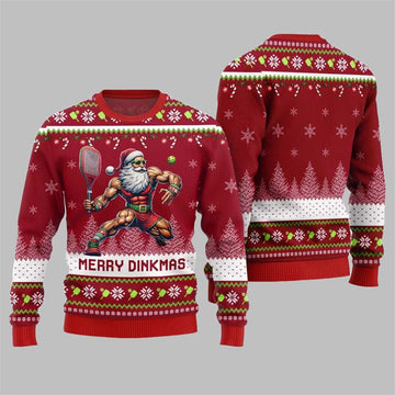 2026 Christmas Merry Dinkmas Santa Playing Pickleball Ugly Sweater - Moonbestprint