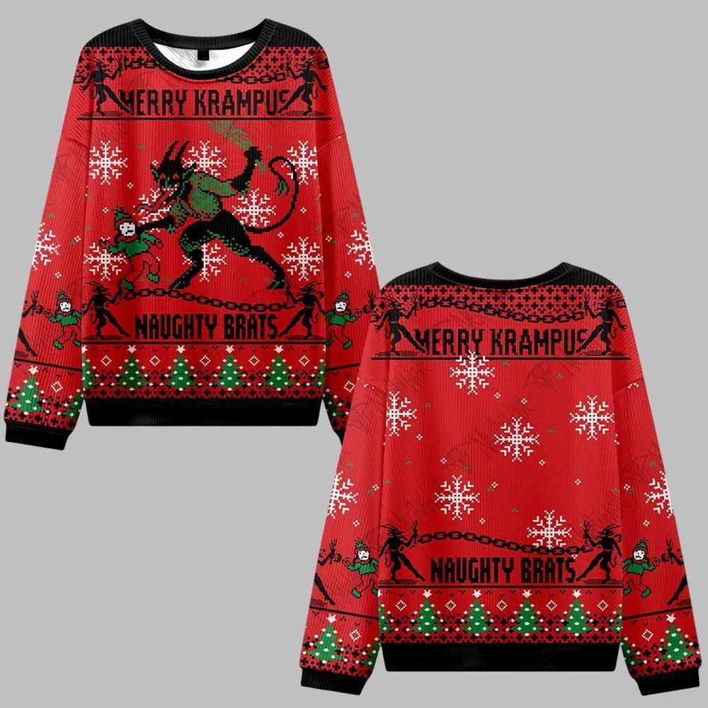 2026 Christmas Merry Krampus Naughty Brats Ugly Christmas Sweater - Moonbestprint