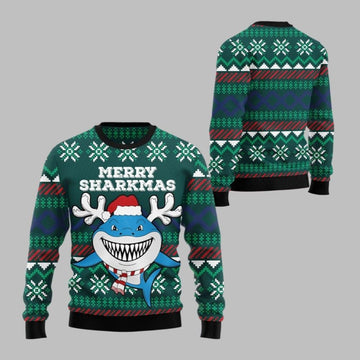 2026 Christmas Merry Sharkmas Ugly Christmas Sweater - Moonbestprint