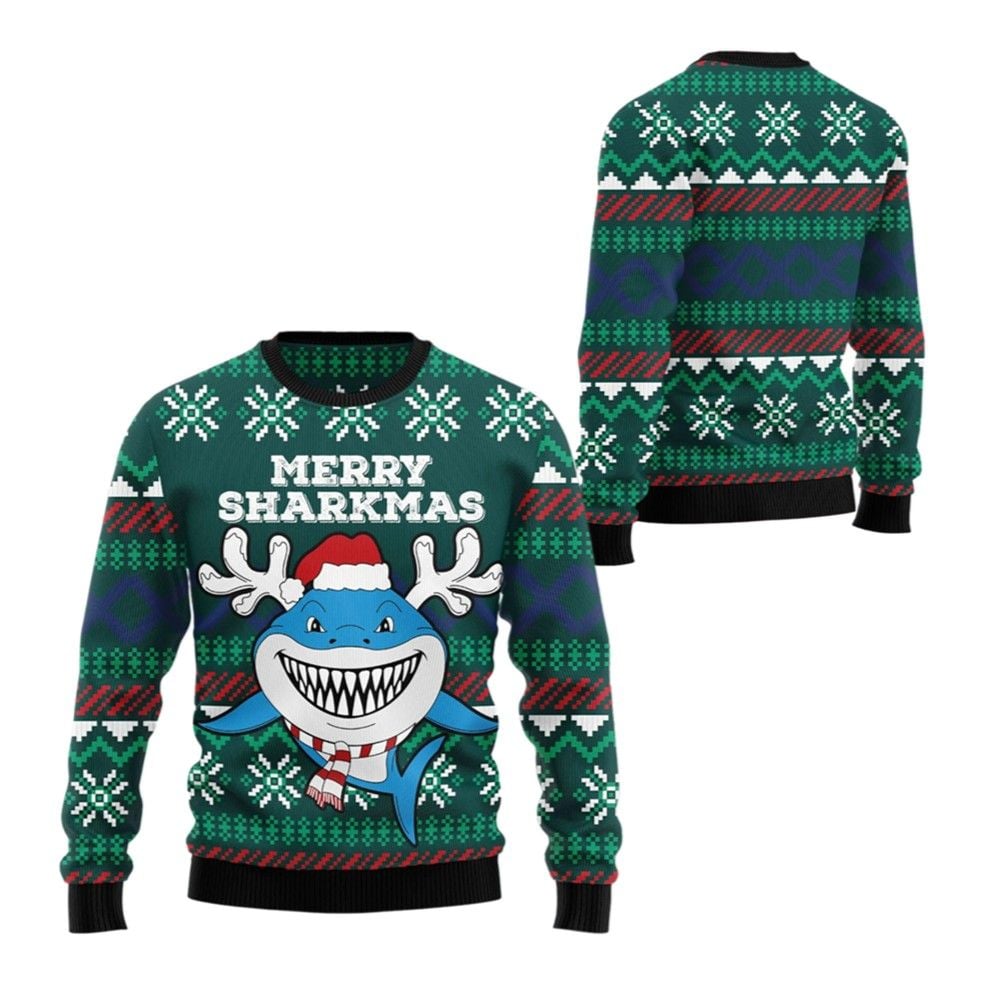 2026 Christmas Merry Sharkmas Ugly Christmas Sweater - Moonbestprint