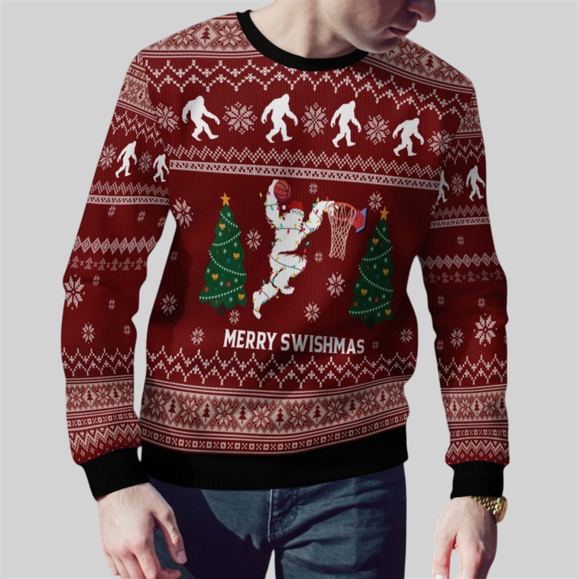 2026 Christmas Merry Swishmas Basketball Ugly Sweater - Moonbestprint